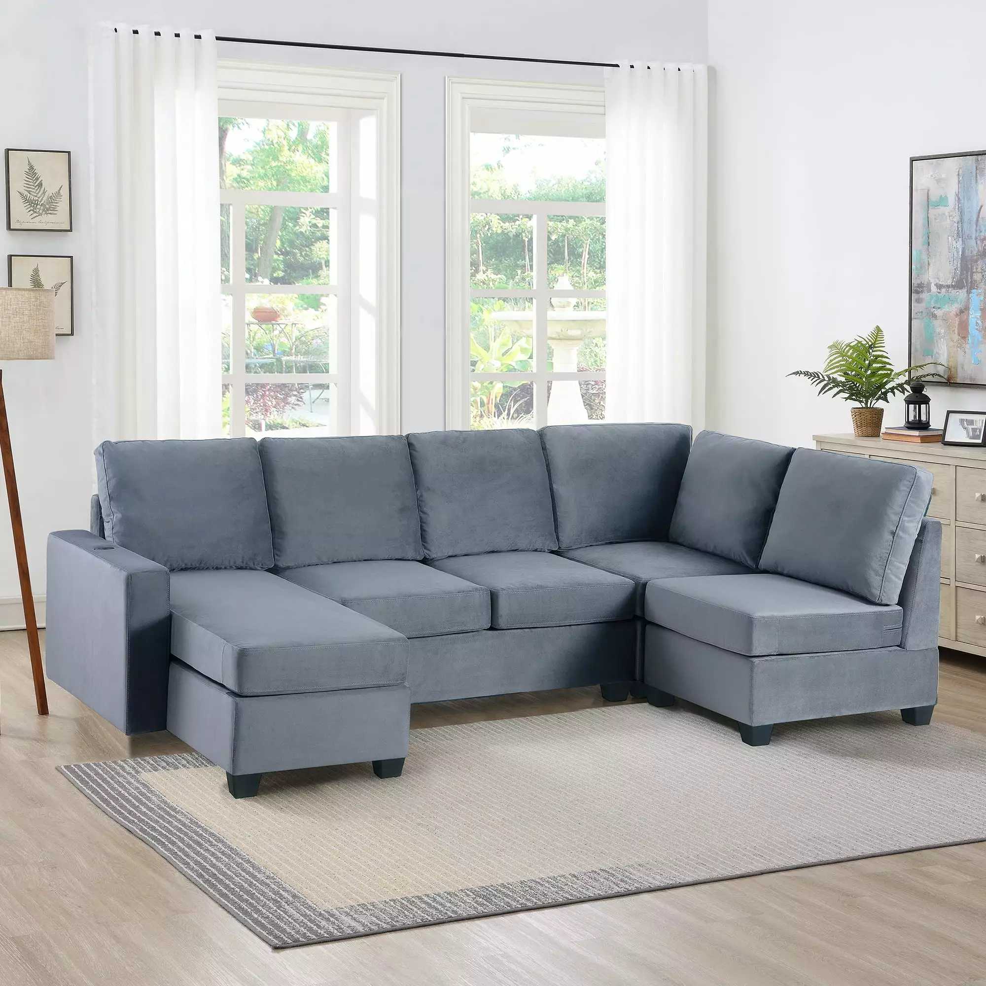 Churanty Modular Couch L Shaped Sectional Sofa with Reversible Chaise.Convertible Sofa Bed with USB Port for Living Room.Grey