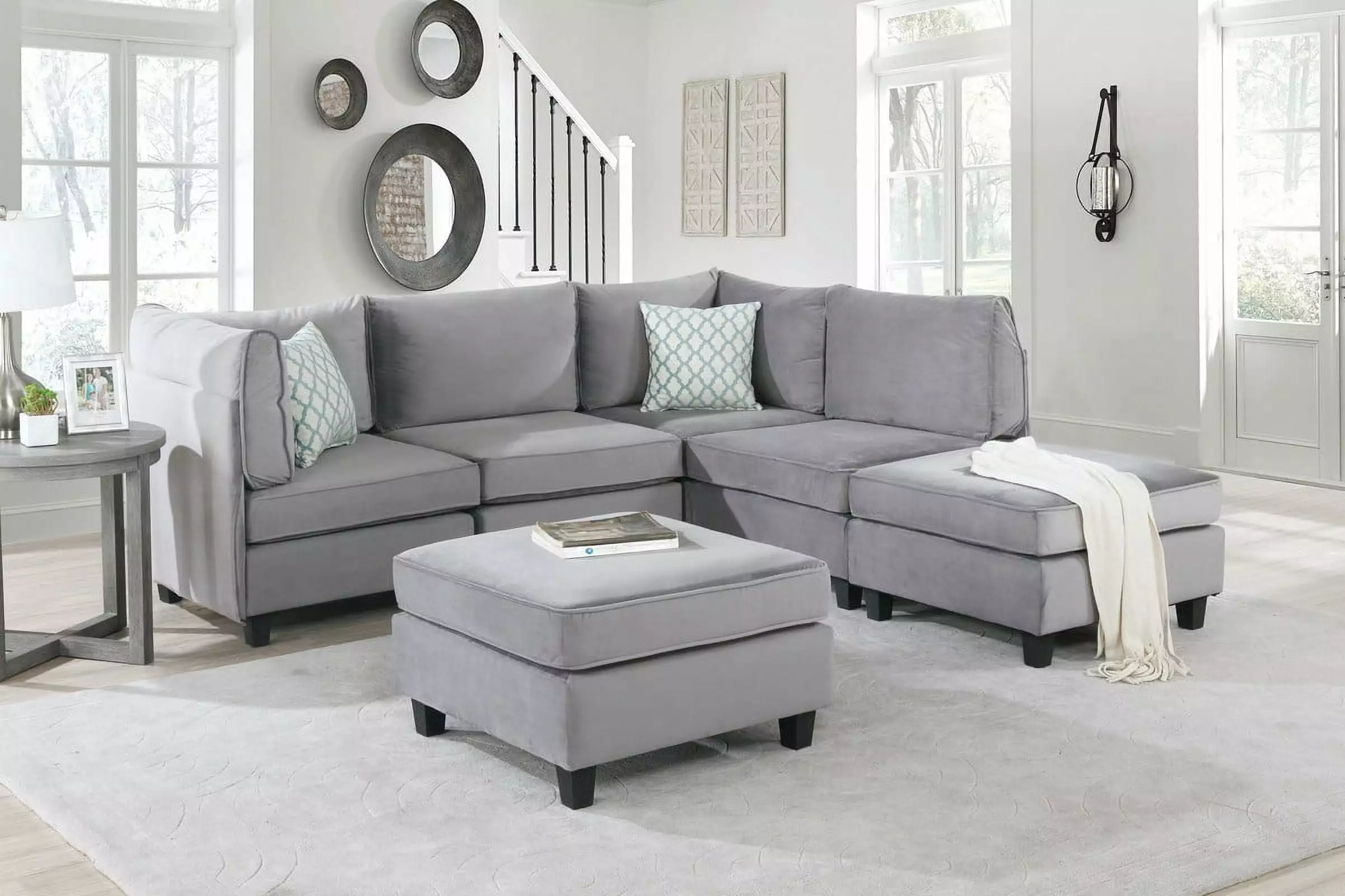 CoSoTower Gray Velvet 6Pc Modular Sectional Sofa