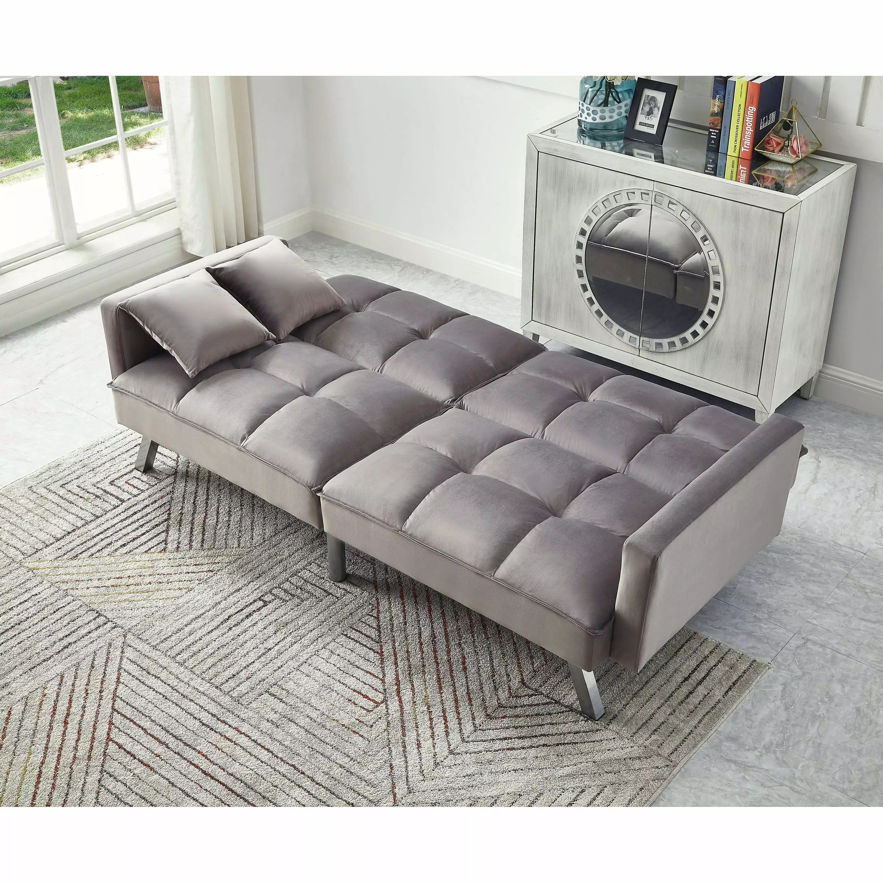 Comfortable Velvet Sleeper Sofa Bed by Legend Furniture Grey