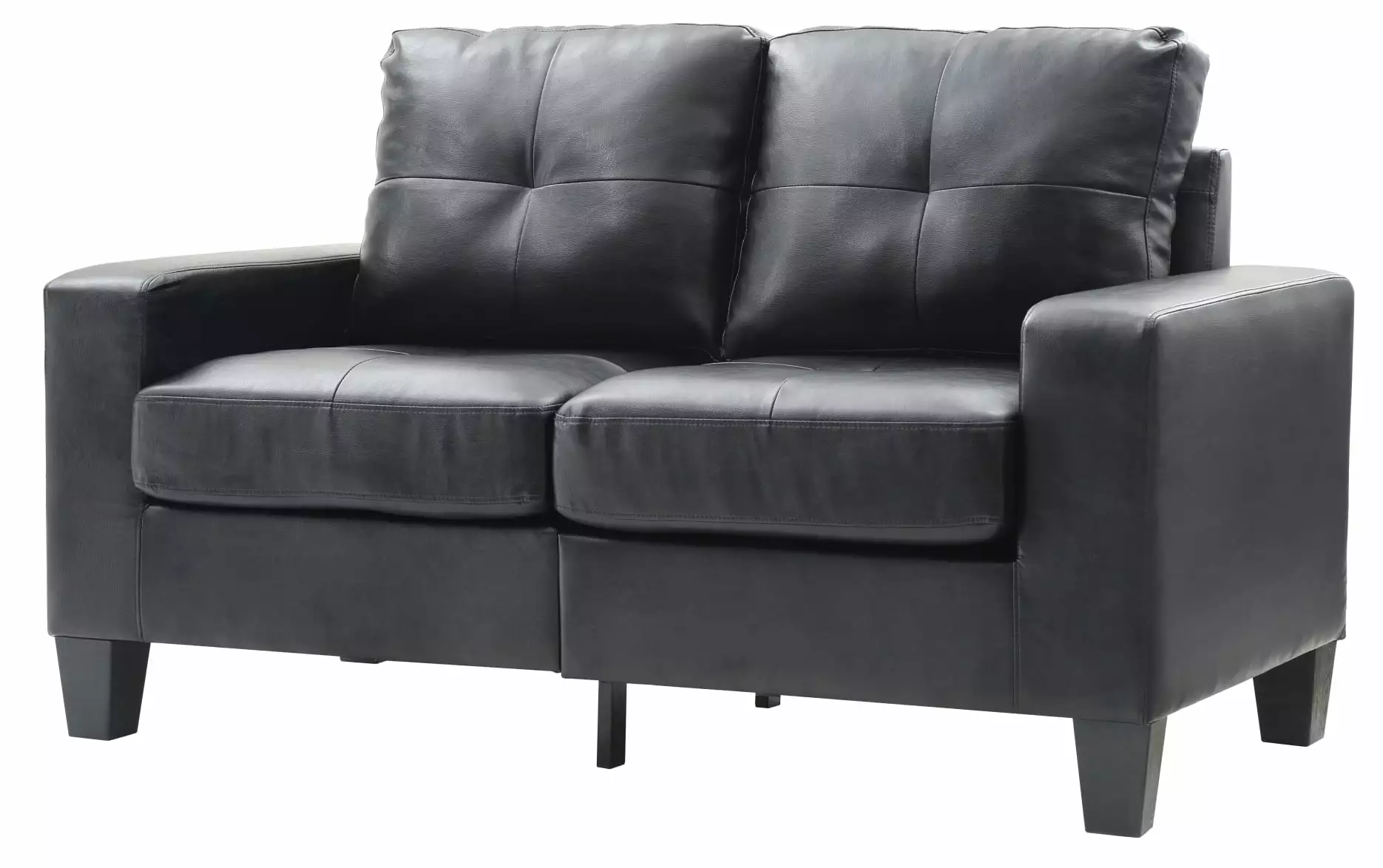 Compact Velvet Loveseat Sofa. 2 Seater Sofa with 2 Cushions and Pillows. Modern Sofa with Armrest for Living Room Bedroom Office. Black