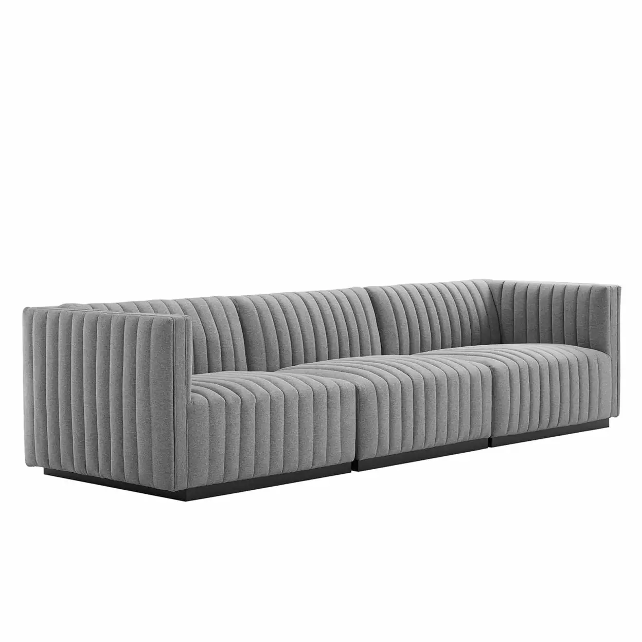 Conjure Channel Tufted Upholstered Fabric Sofa-EEI-5787-BLK-BEI