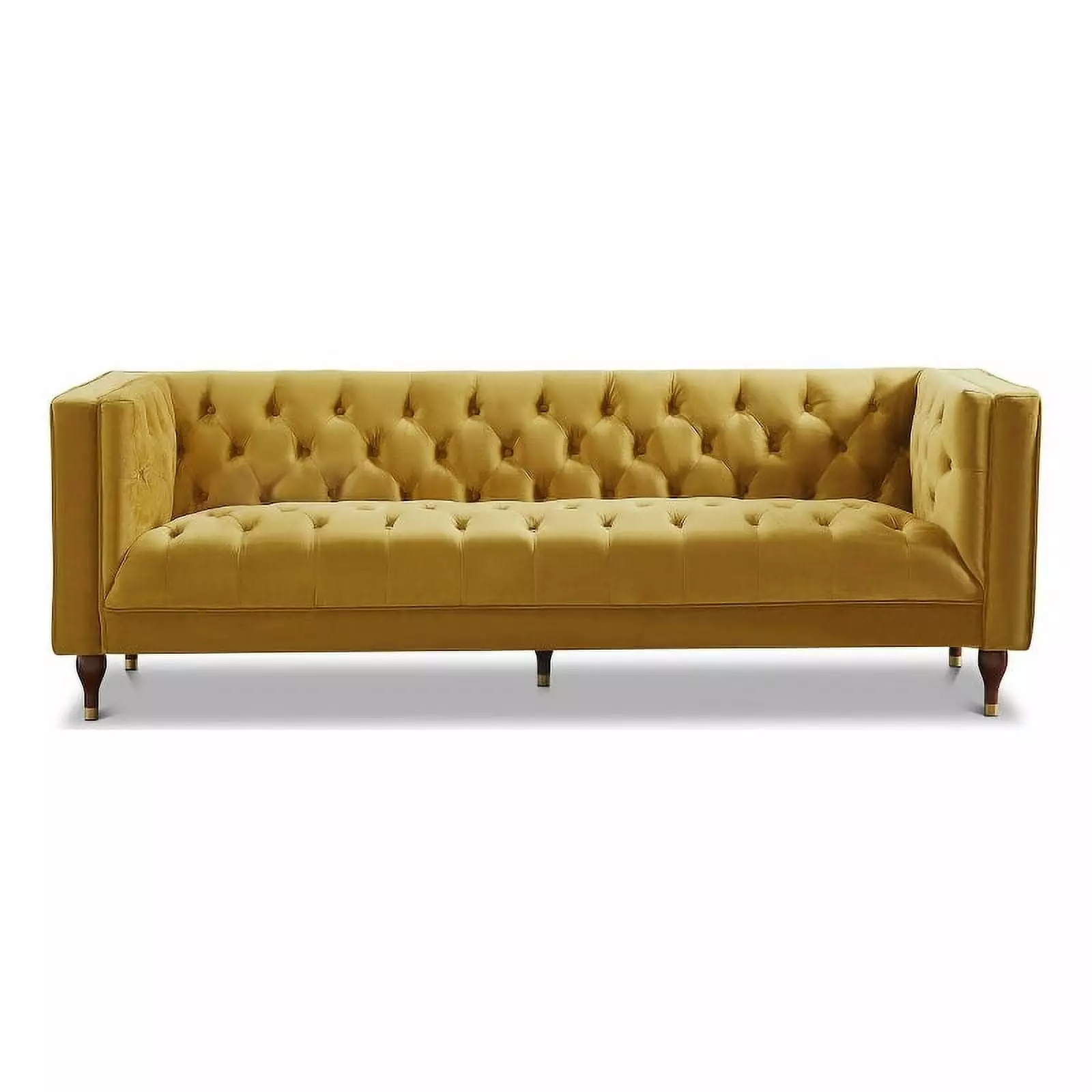 Conroe Mid-Century Tufted Tight Back Velvet Upholstered Sofa in Dark Yellow