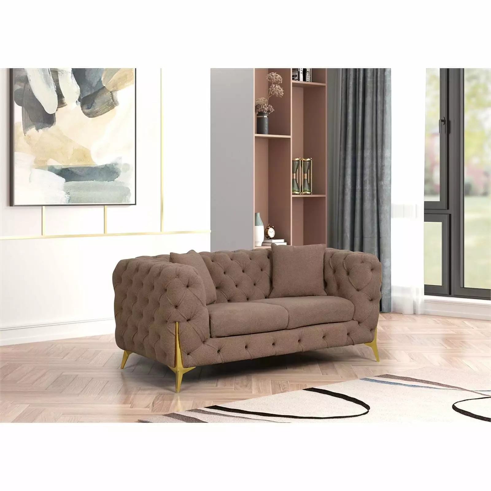 Contempo Buckle Fabric Modern Style Loveseat Made with Wood in Brown Color