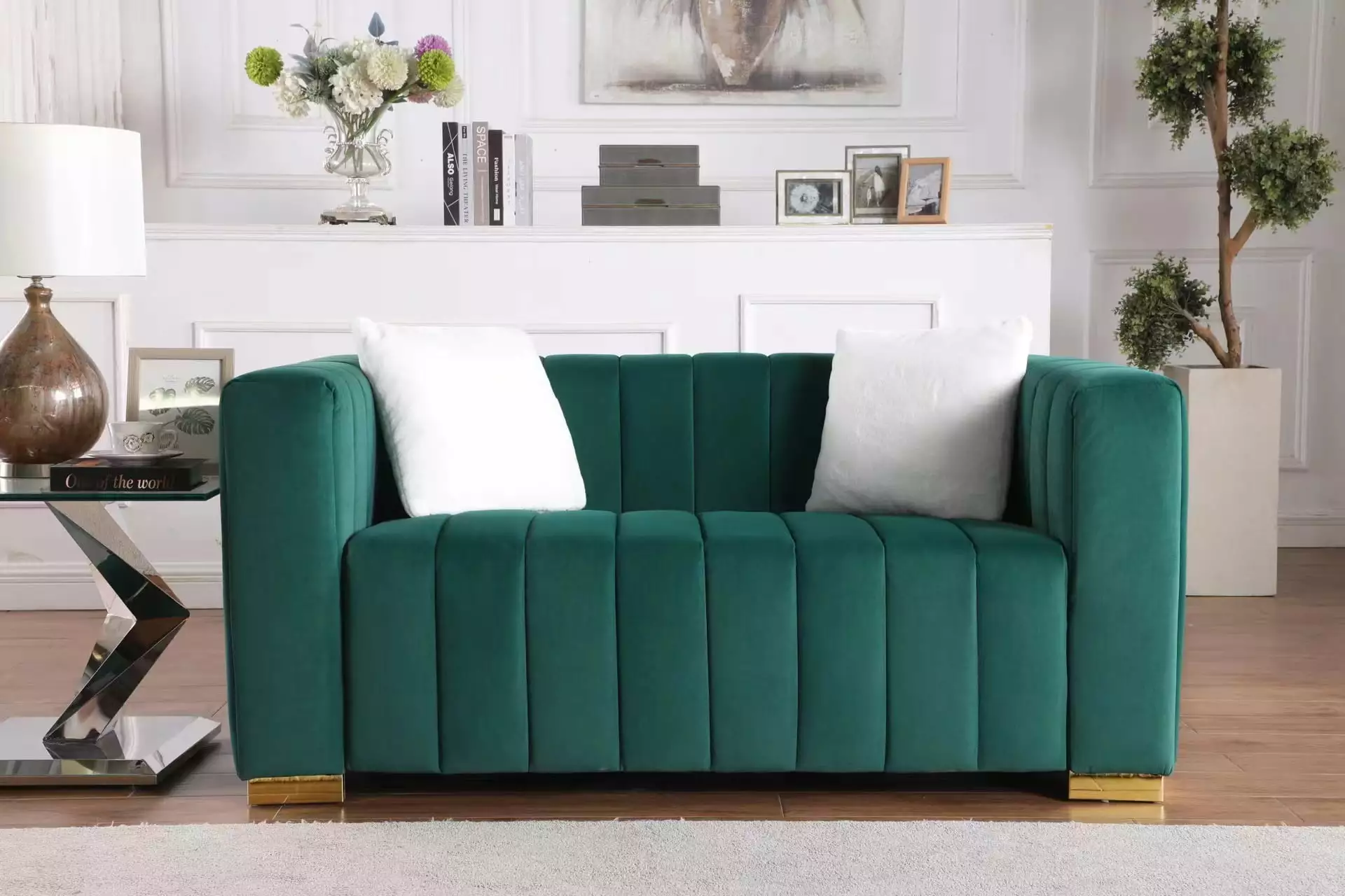 Contemporary Dark Green Modern Channel Sofa Loveseat - A stylish take on the traditional Chesterfield design with a modern touch