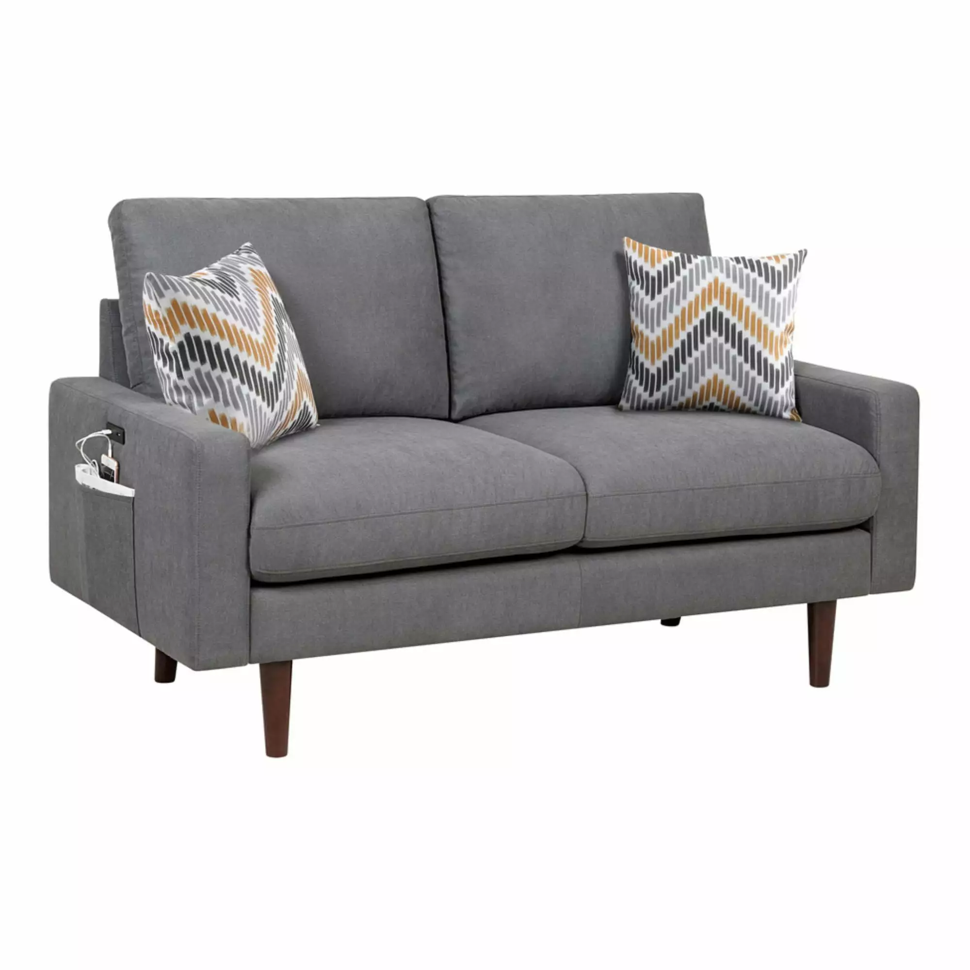 Contemporary Home Living 4.75' Shadow Gray Mid-Century Modern Woven Loveseat Couch with USB Charging