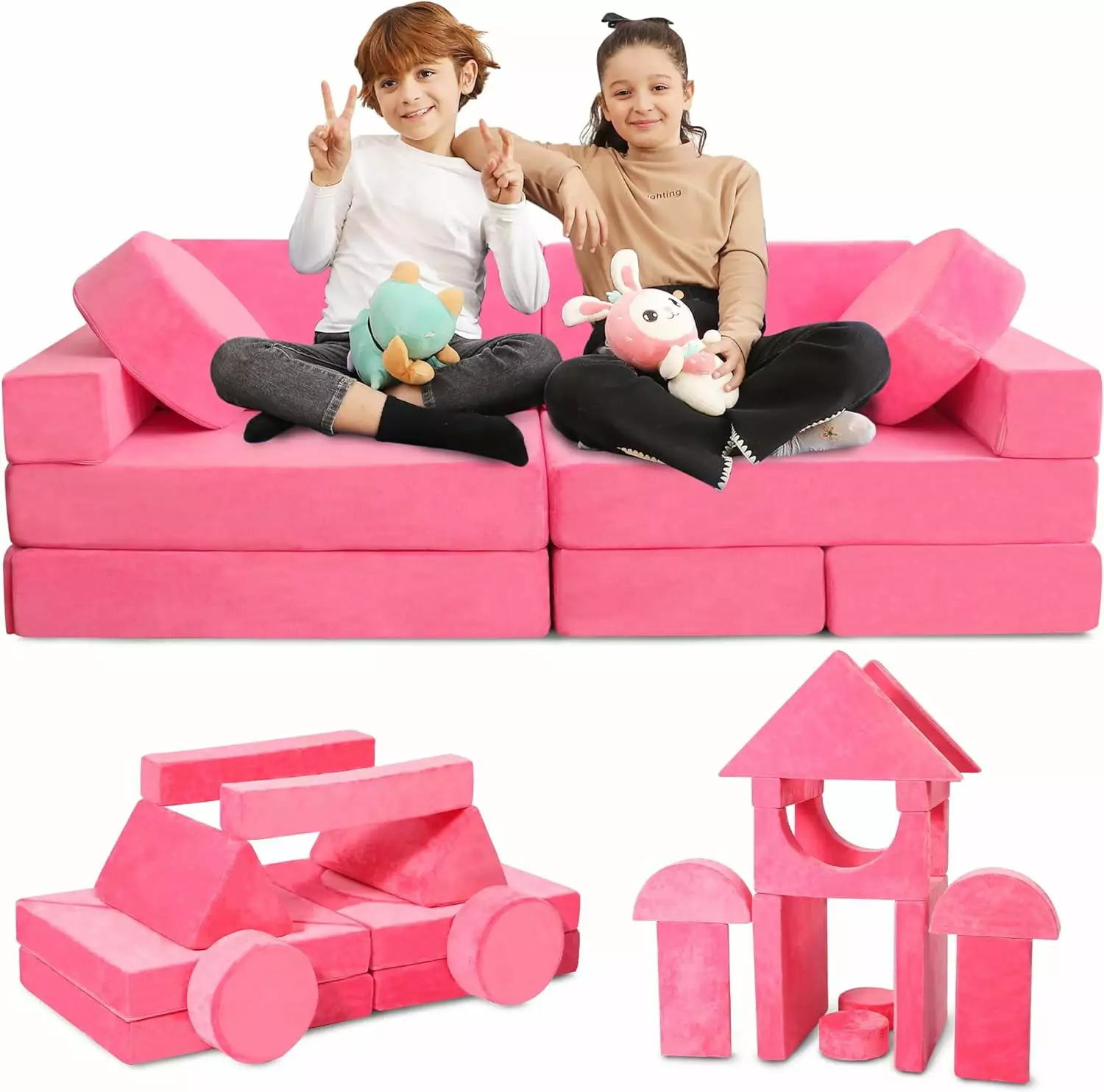 Contour Comfort Kids Couch 14 PC Modular Kids Play Couch Set ?C Convertible Kids Sofa Couch with Soft Foam Sofa Cushions. Kid Couch Play Room Furniture. BlueKids Couch 14 PC Modular Kids Play Couch