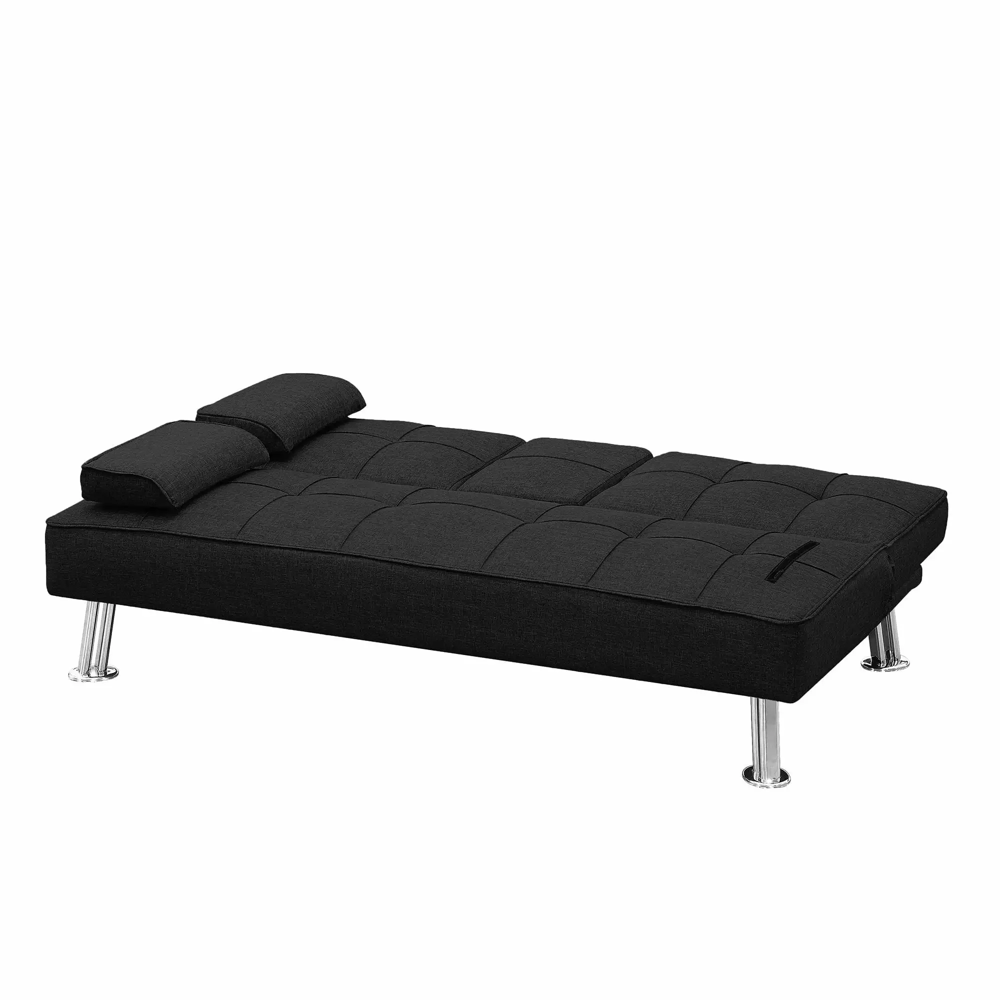 Convertible Folding Futon Sofa Bed with 2 Cup holders . Loveseat Sofa Bed Black