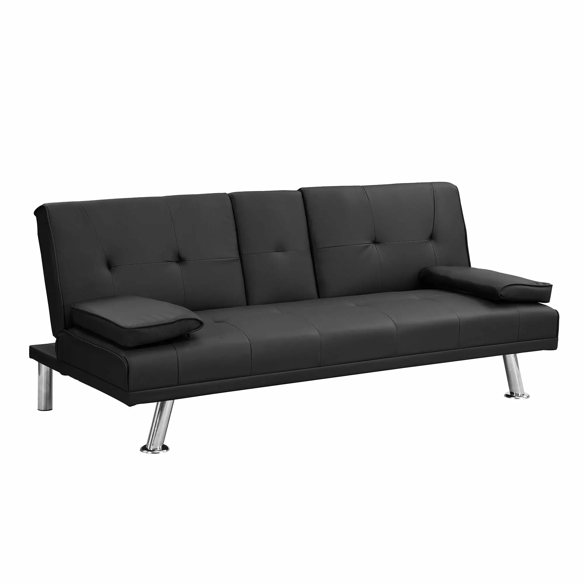 Convertible Folding Sleeper Sofa with Metal Legs and 2 Cup Holders.Sofa Bed Couch with Armrests and Backrest.Folding Daybed with Wood Frame for Living Room.Apartment. Dorm. Weight Capacity 600LBS