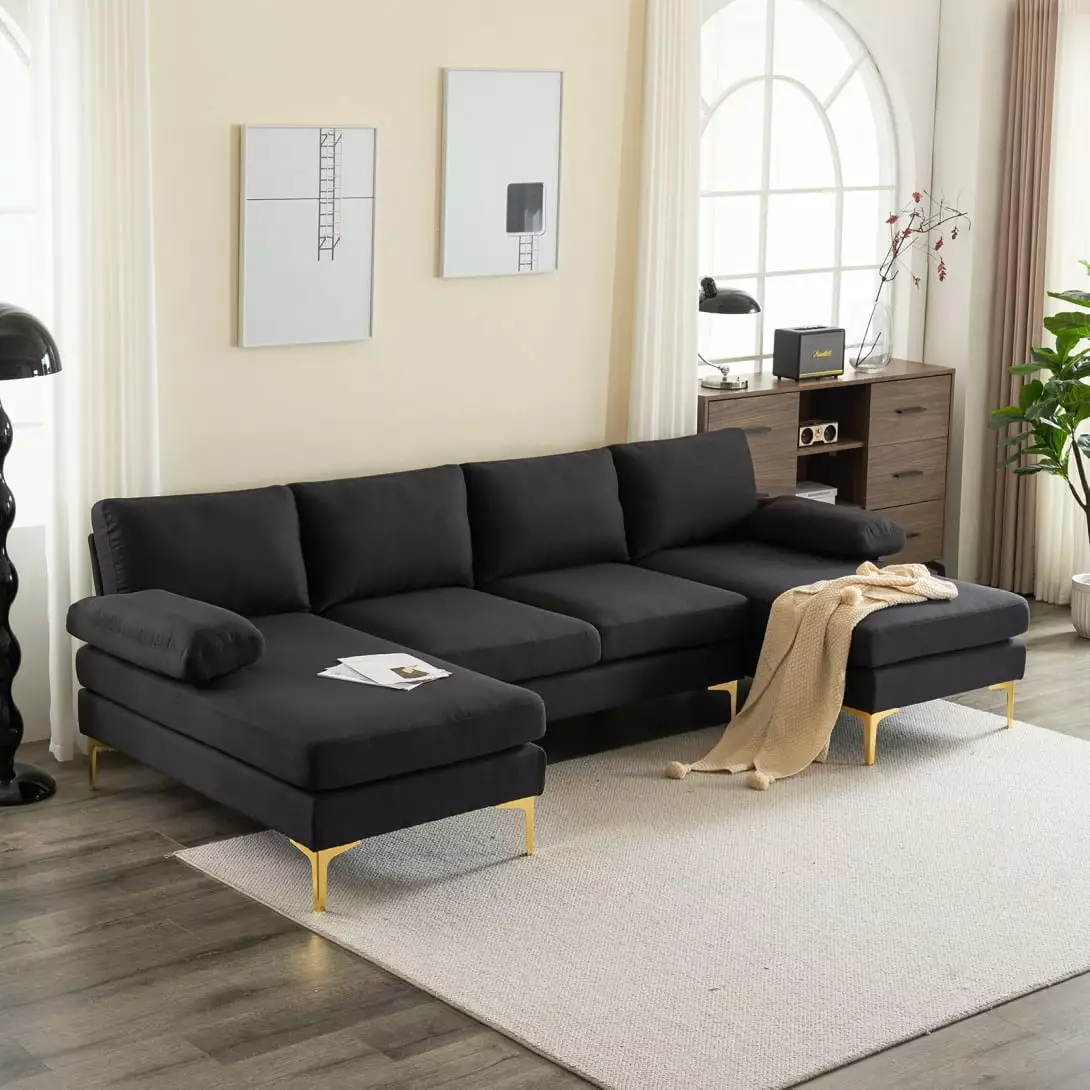 Convertible Sectional Sofa Couch. U Shaped Modular Sectional Sofa with Back and Armrest. 4-Seat Sectional Sofas for Living Room. Bedroom. Office. Small Space.