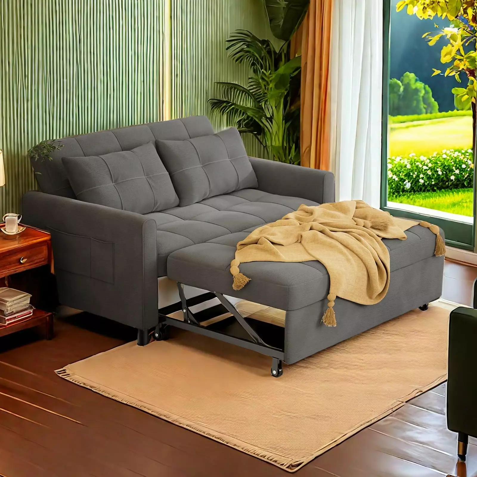 Convertible Sofa Bed. 3 in 1 Sleeper Sofa for Living Room. Dark Gray