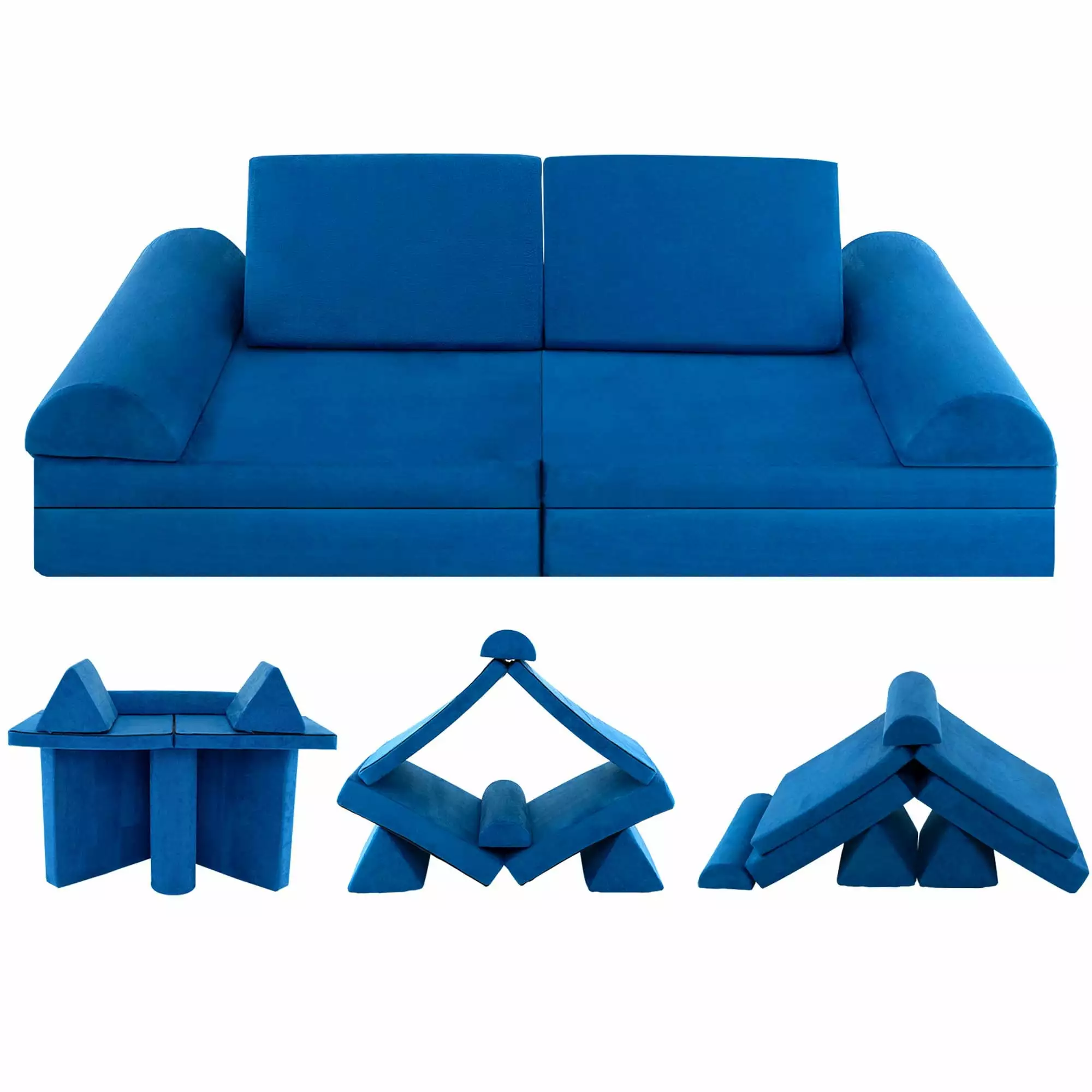 Costway 8 PCS Kids Play Sofa Set Modular Convertible Foam Folding Couch Toddler Playset Blue