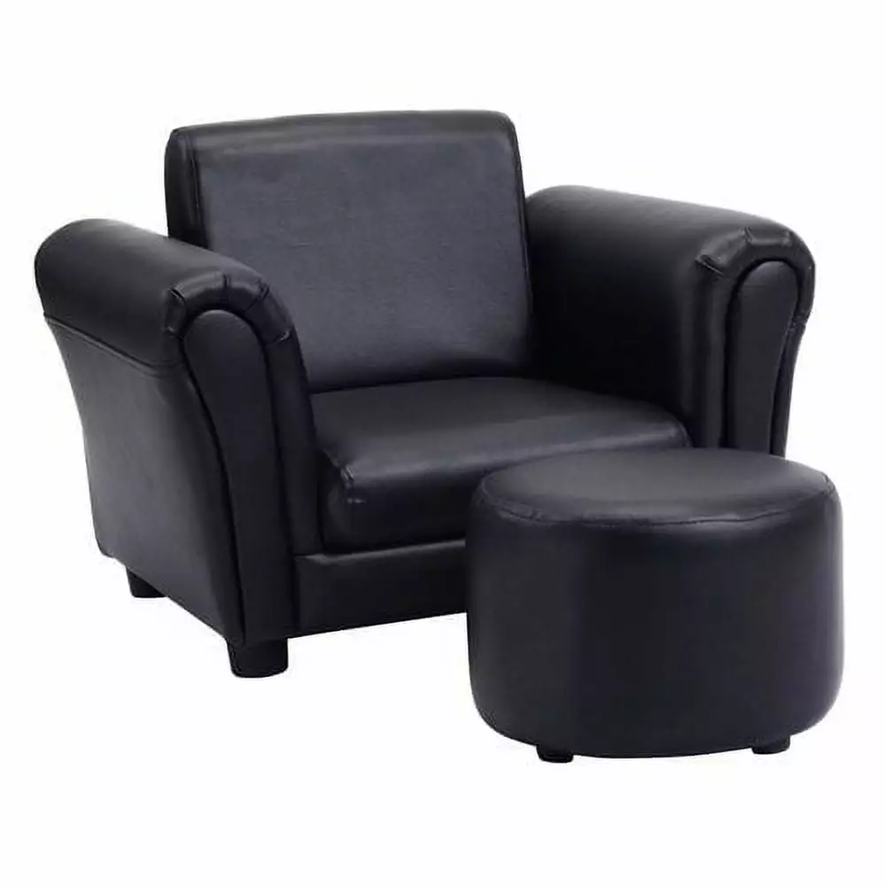 Costway Black Kids Sofa Armrest Chair Couch Children Toddler Birthday Gift w/ Ottoman