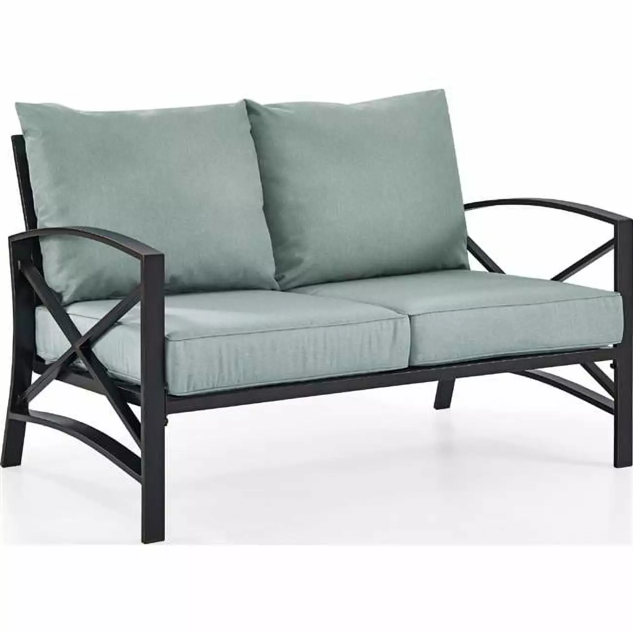 Crosley Furniture Kaplan Metal Patio Loveseat in Oil Bronze and Mist Green