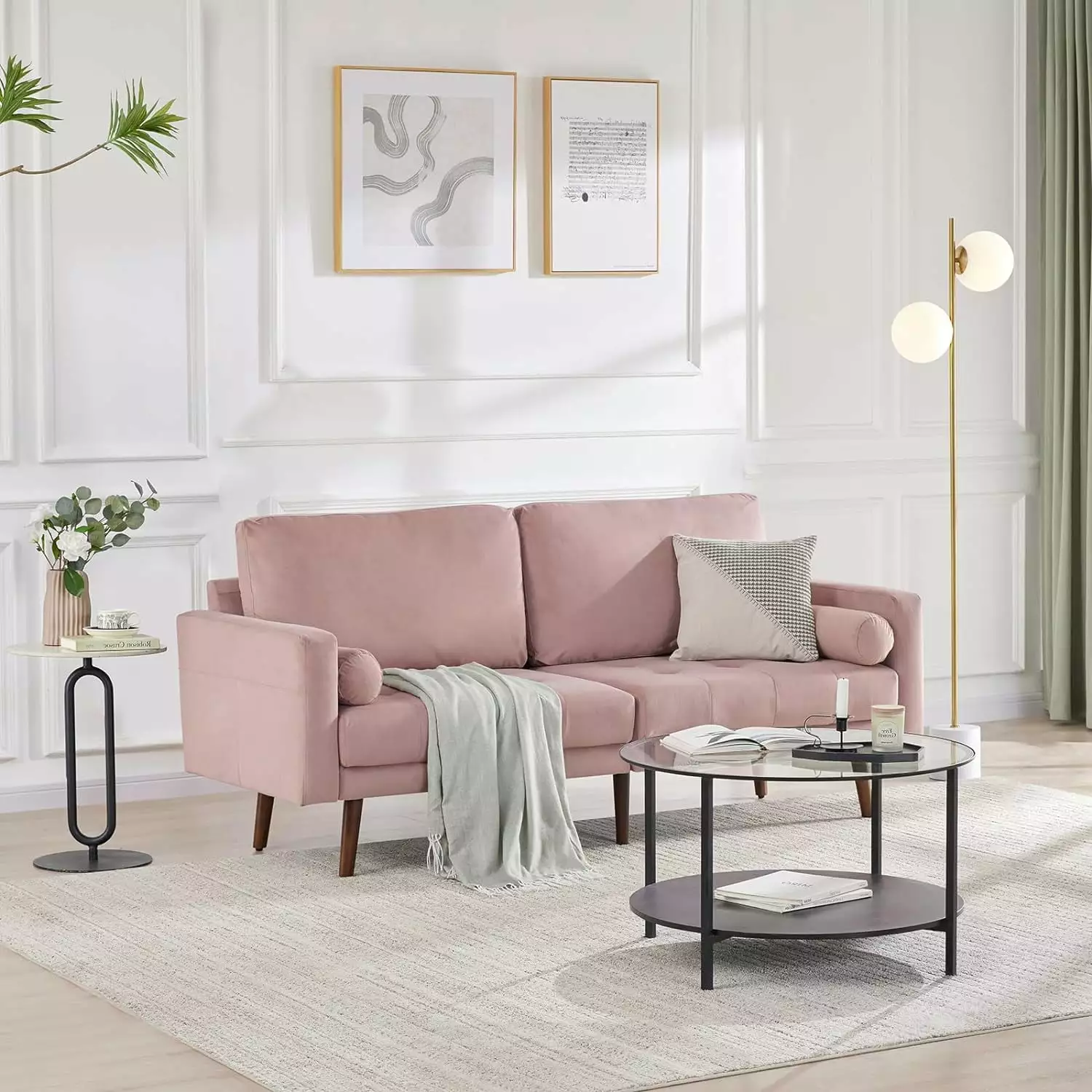 Cterwk 2 Seater Loveseat Sofa with Wood Frame. Velvet Fabric Sofa Couch for Living Room. Bedroom. Apartment. Office. Pink