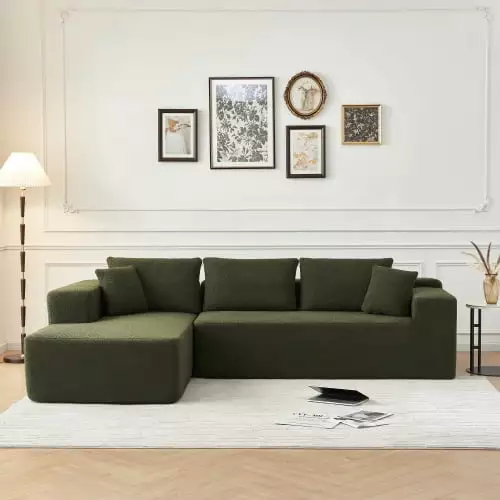 DEALTOPS 104.33 L Shaped Modular Sectional Sleeper Sofa Couch with Chaise Lounge. High Density Sponge. Green