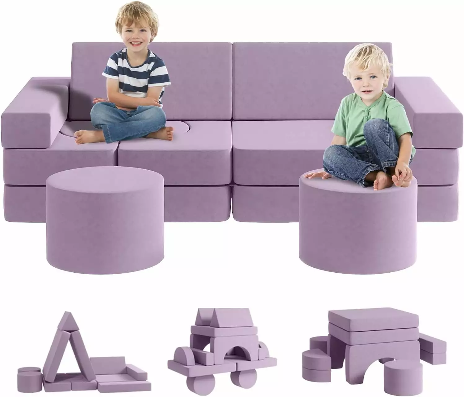 DEYGIA Modular Kids Play Chouch. 13pcs Modular Toddler Couch with 2 Ottomans. Fold Out kids Sofa Fort Play for Bedroom and Playroom. Foam Couch for Kids. Modular Kids Couch for Boys and Girls