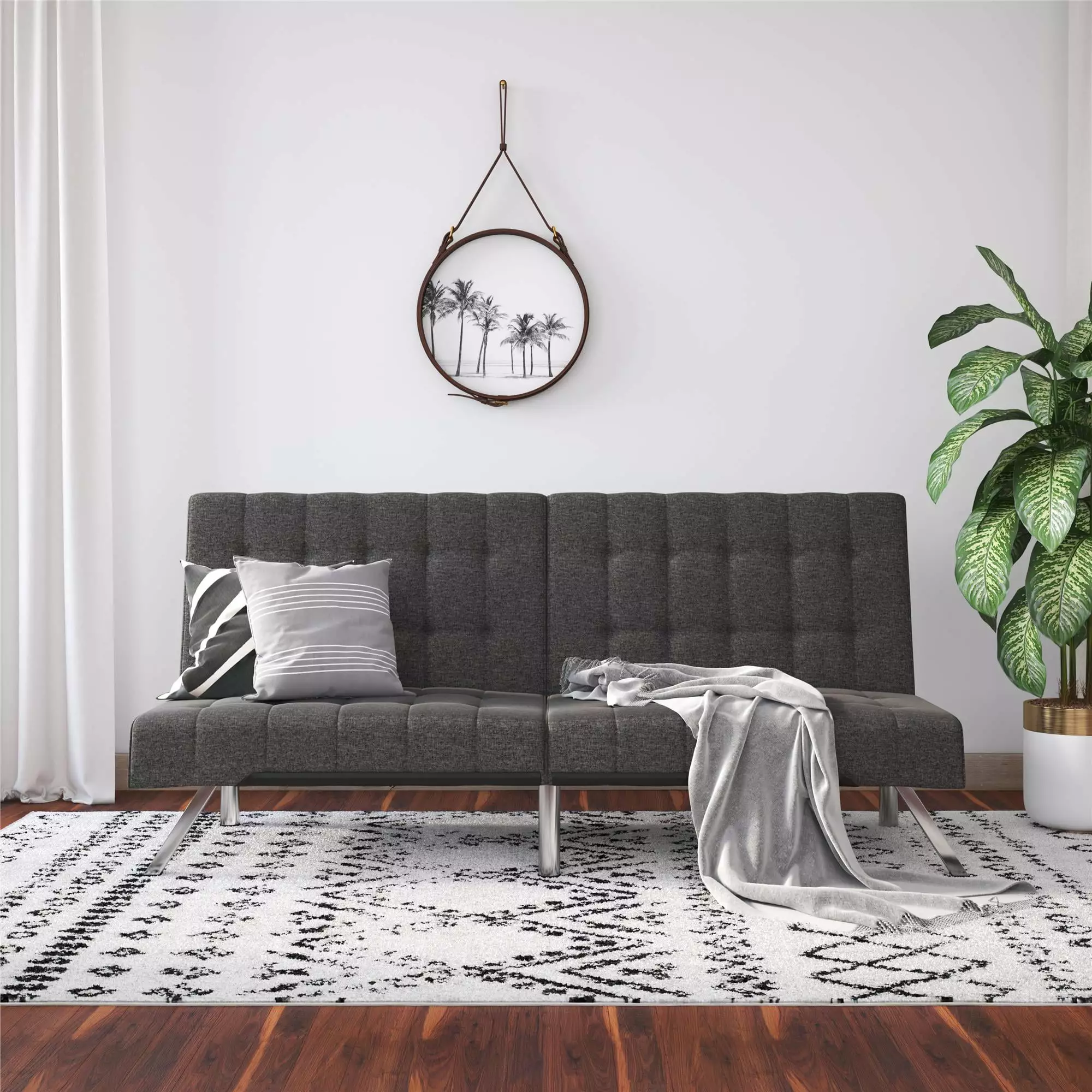 DHP Emily Convertible Tufted Futon Sofa. Gray Linen