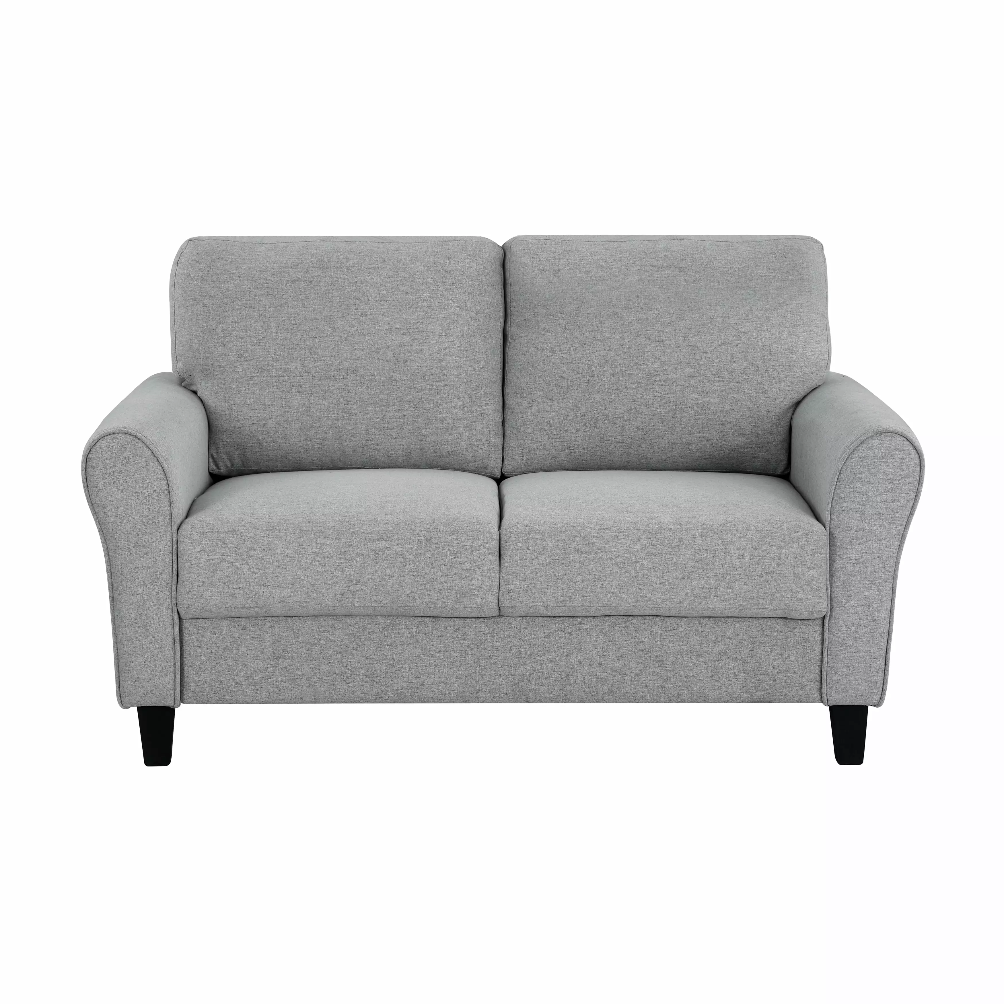 Dcenta Modern 1pc Loveseat Upholstered Rounded Arms Attached Cushions Transitional Living Room Furniture.Dark Gray Textured Fabric