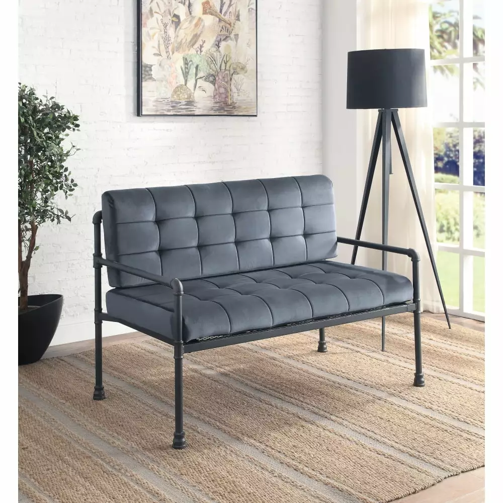 DeeHome ACME Brantley Loveseat in Gray Velvet & Sandy Gray Finish LV00426