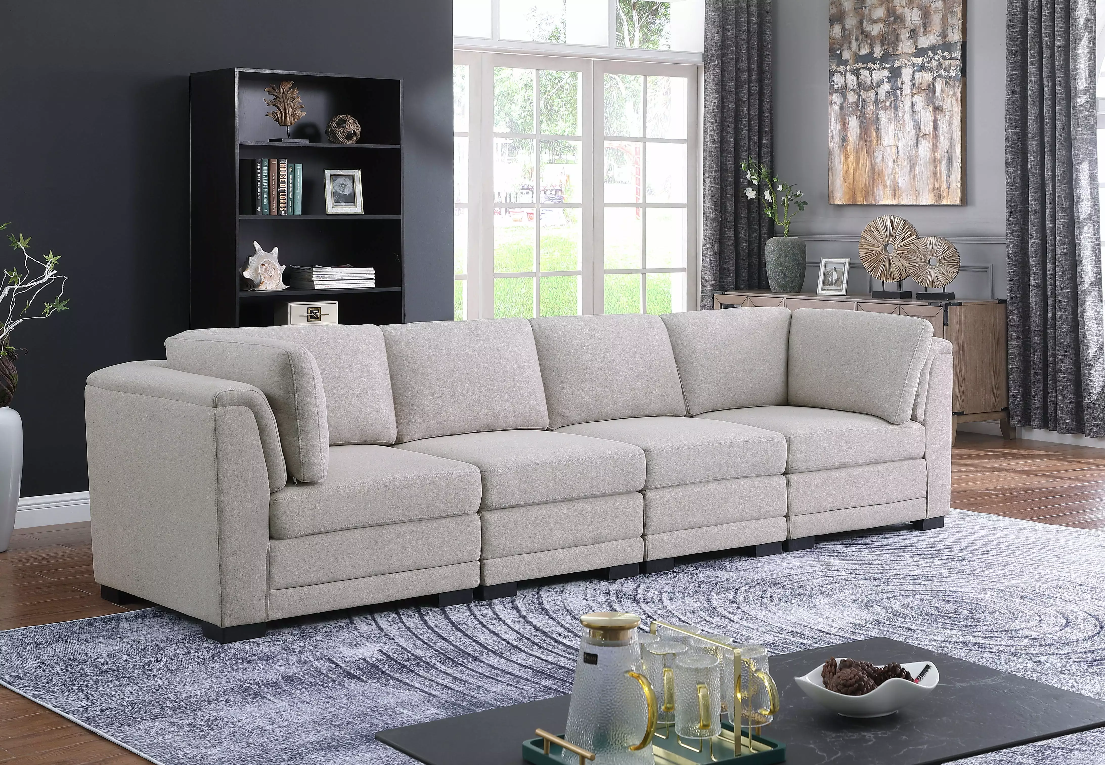 DeeHome Kristin 121.5 Light Gray Linen Fabric 4-Seater Modular Sofa