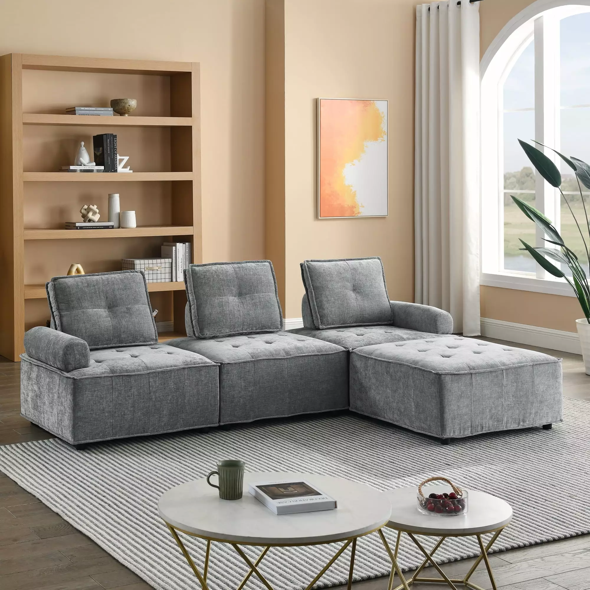 DeeHome L-Shape Modular Sectional Sofa. DIY Combination. Chenille