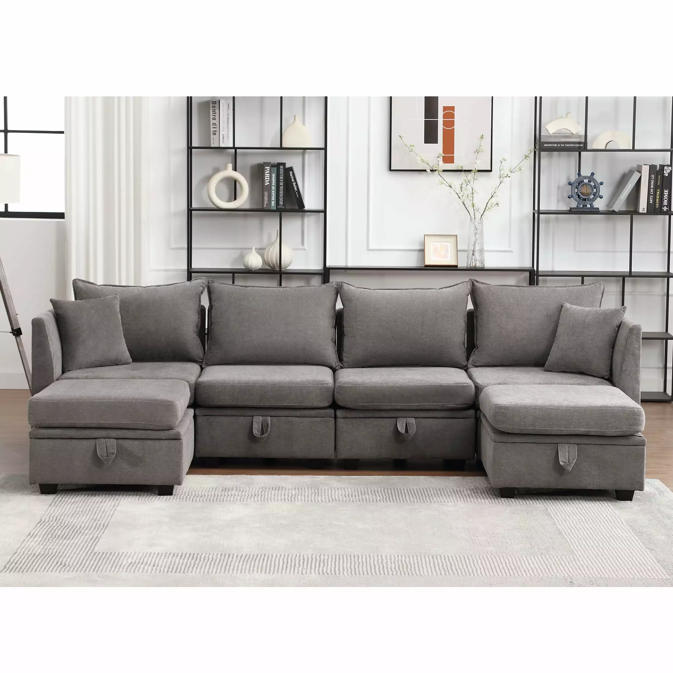 DeeHome Modular Sectional Sofa. Convertible Sofa Couch with Storage. Sleeper Sectional Sofa Set. Flexible Modular Combinations Fabric Couch for Living Room (GREY.6 Seat Sofa)