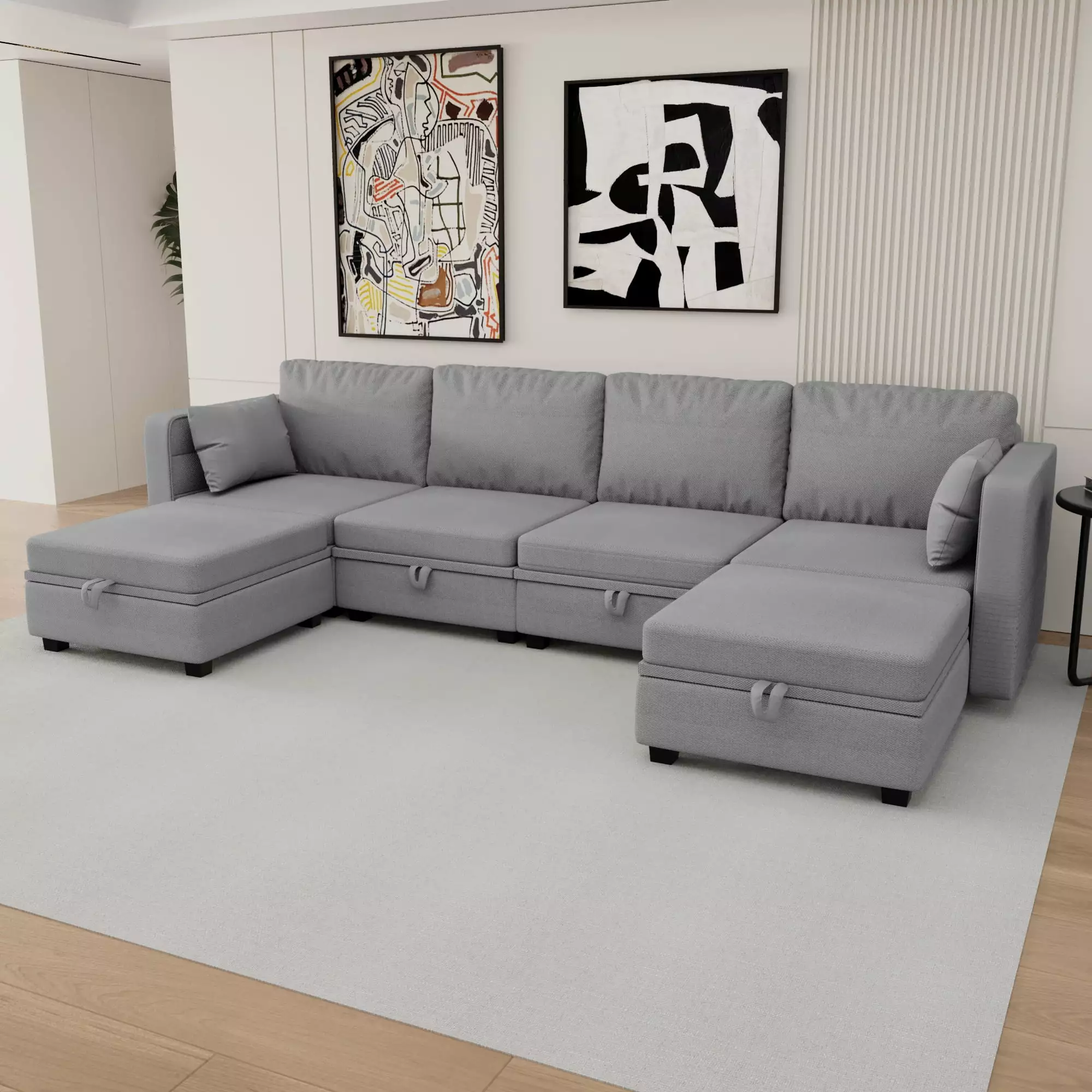 DeeHome UNITED WE WIN Modular Sectional Sofa U Shaped Modular Couch with Reversible Chaise Modular Sofa Sectional Couch with Storage Seats