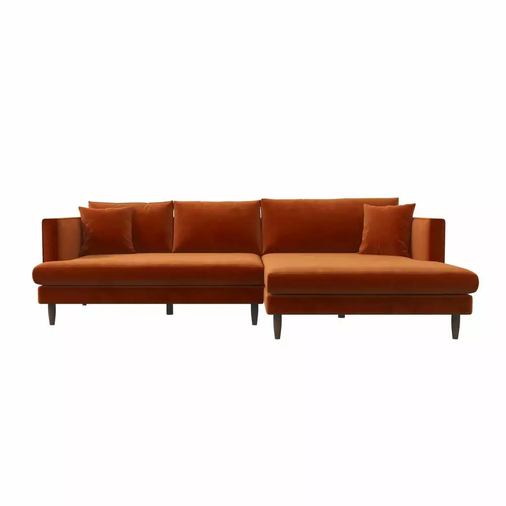 Denise Modern Living Room Orange Velvet Corner Right-Facing Sectional Sofa