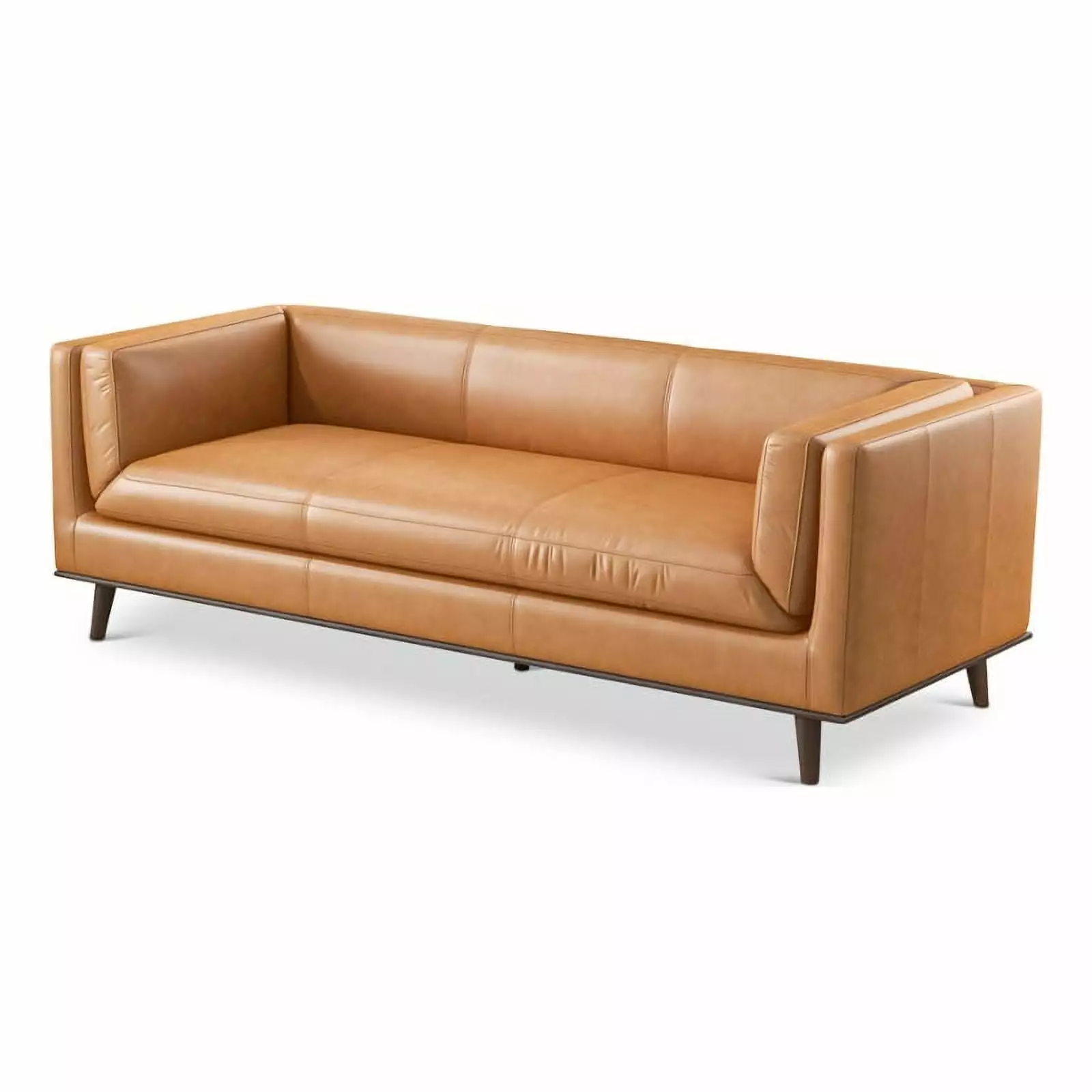 Dolomite Mid Century Modern Living Room Genuine Leather Sofa in Cognac Tan