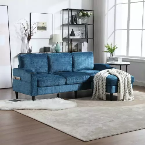 Dtwnek Polyester Loveseat Sofa with Ottomam and Wood Legs. 3 Seater Sofa for Living Room. Office