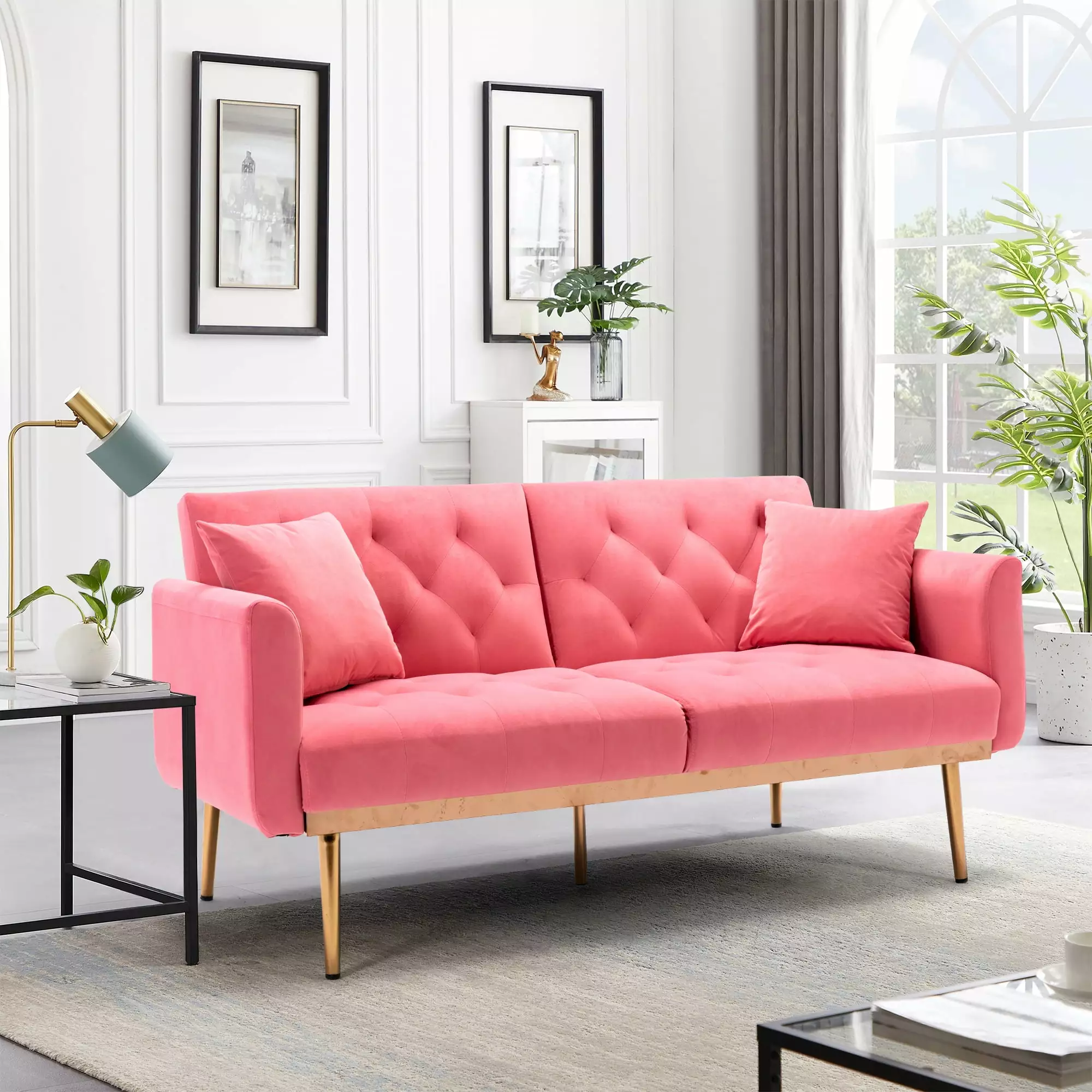 Dtwnek Velvet Accent Sofa Loveseat Sofa with Metal Legs