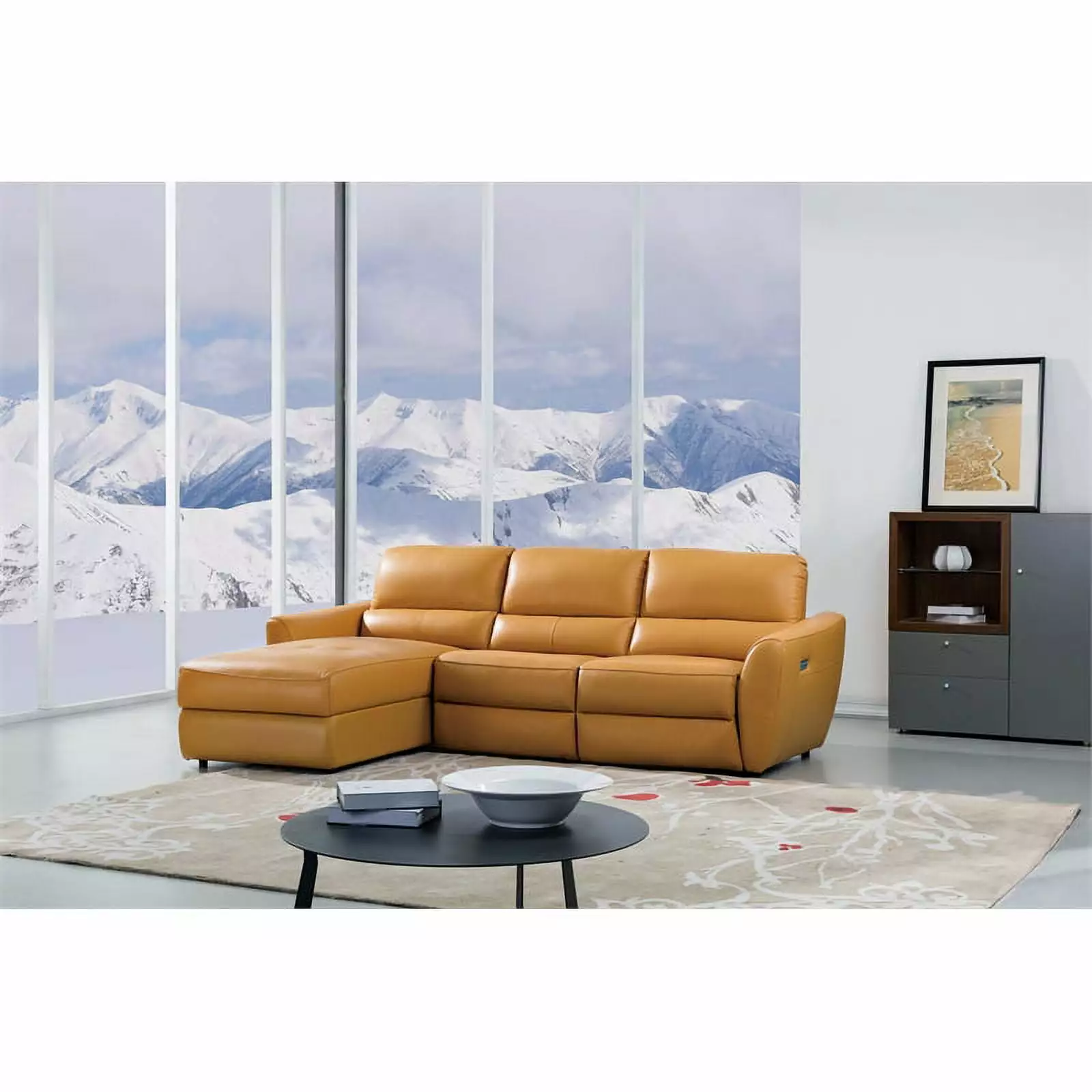 EK-L8001R Top grain leather Yellow Color With Sectional Left Facing Chaise