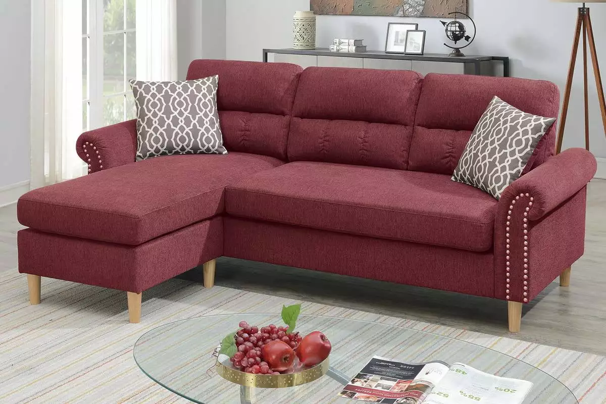 Elegant Classic Living Room Modern Furniture Paprika Red Velvet Fabric Cushion Couch Pillows Reversible Sectional Sofa Set Chaise