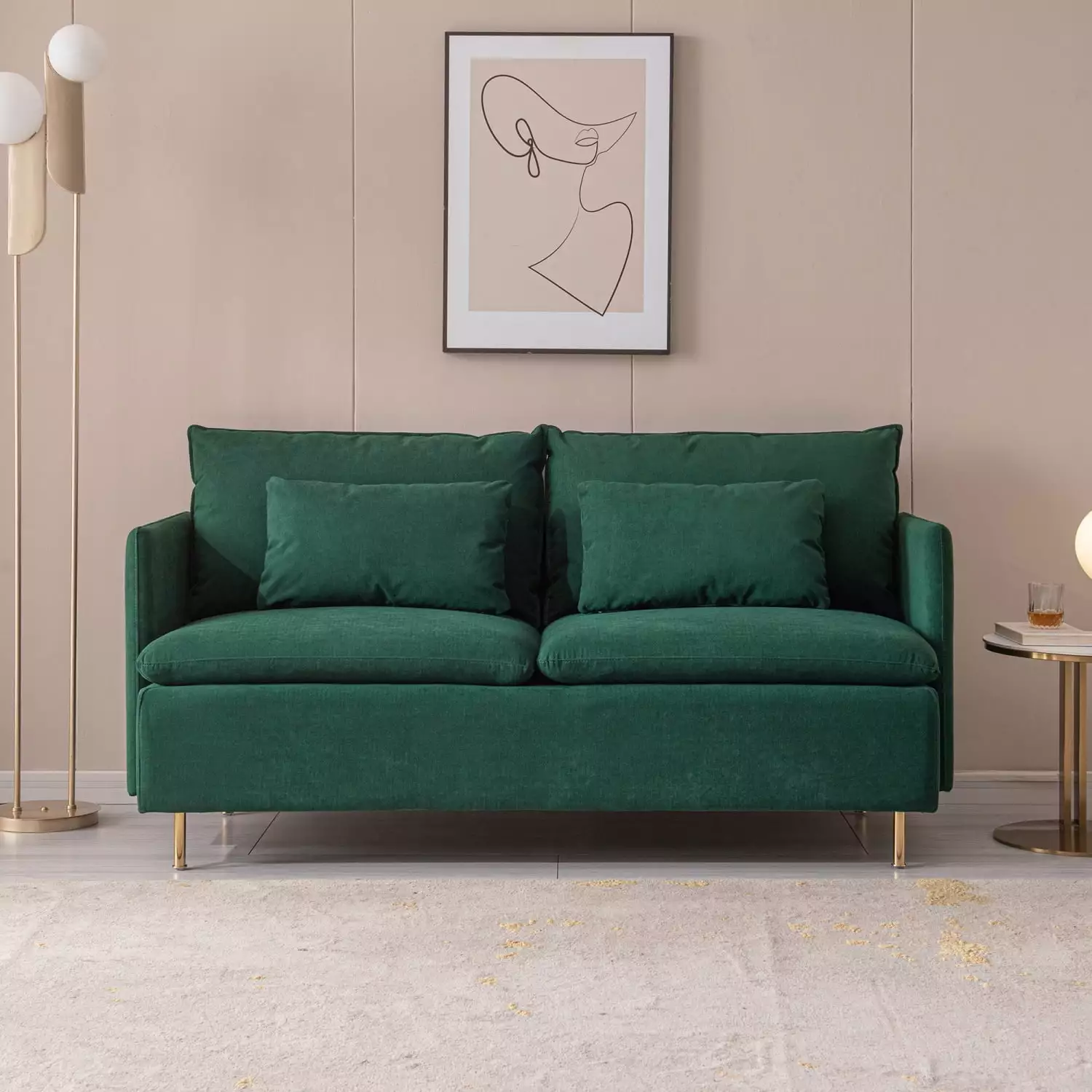 Elegant Emerald Modern Upholstered Cotton Linen Loveseat Sofa - 63.8 Inches Comfortable and Stylish Addition to Your Living Room