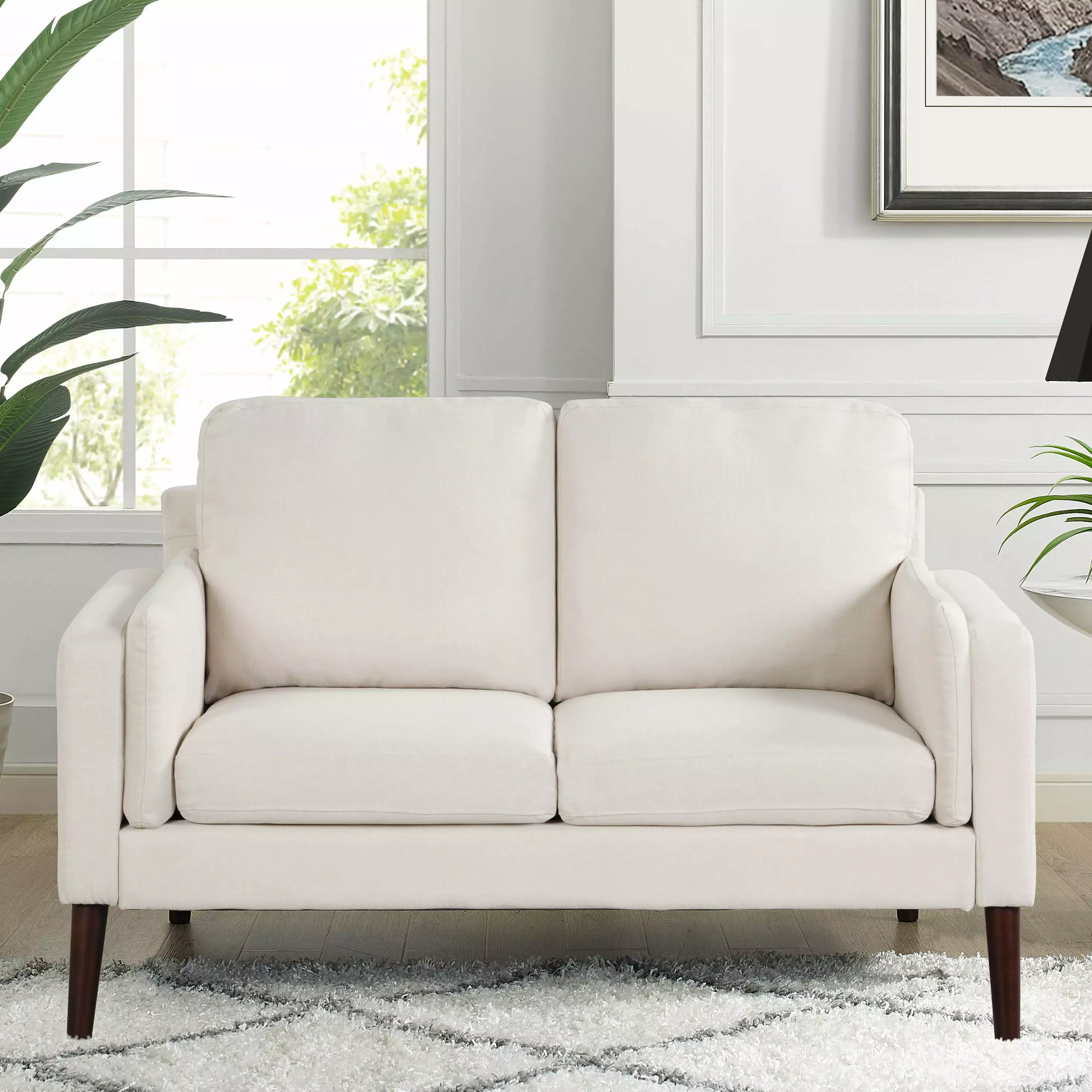 Elm & Oak Nathaniel Loveseat with Side Pocket and USB. Cream Upholstery