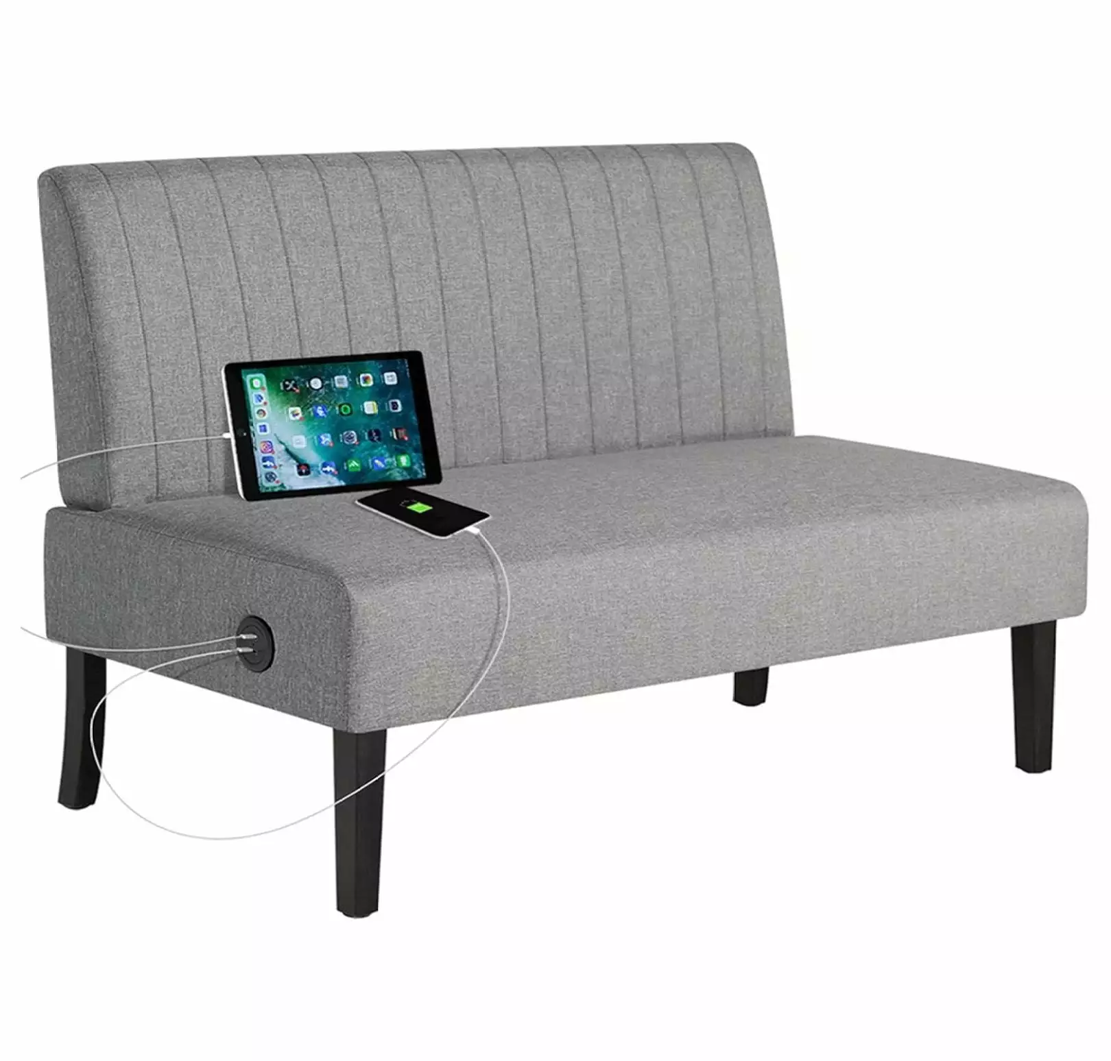 Evarixsmt 43 W Mini Small Comfy Couch Armless Loveseat Sofa for Bedroom with USB Port. Velvet Small Couches for Small Spaces Living Room. Apartment Office Dorm (Grey)