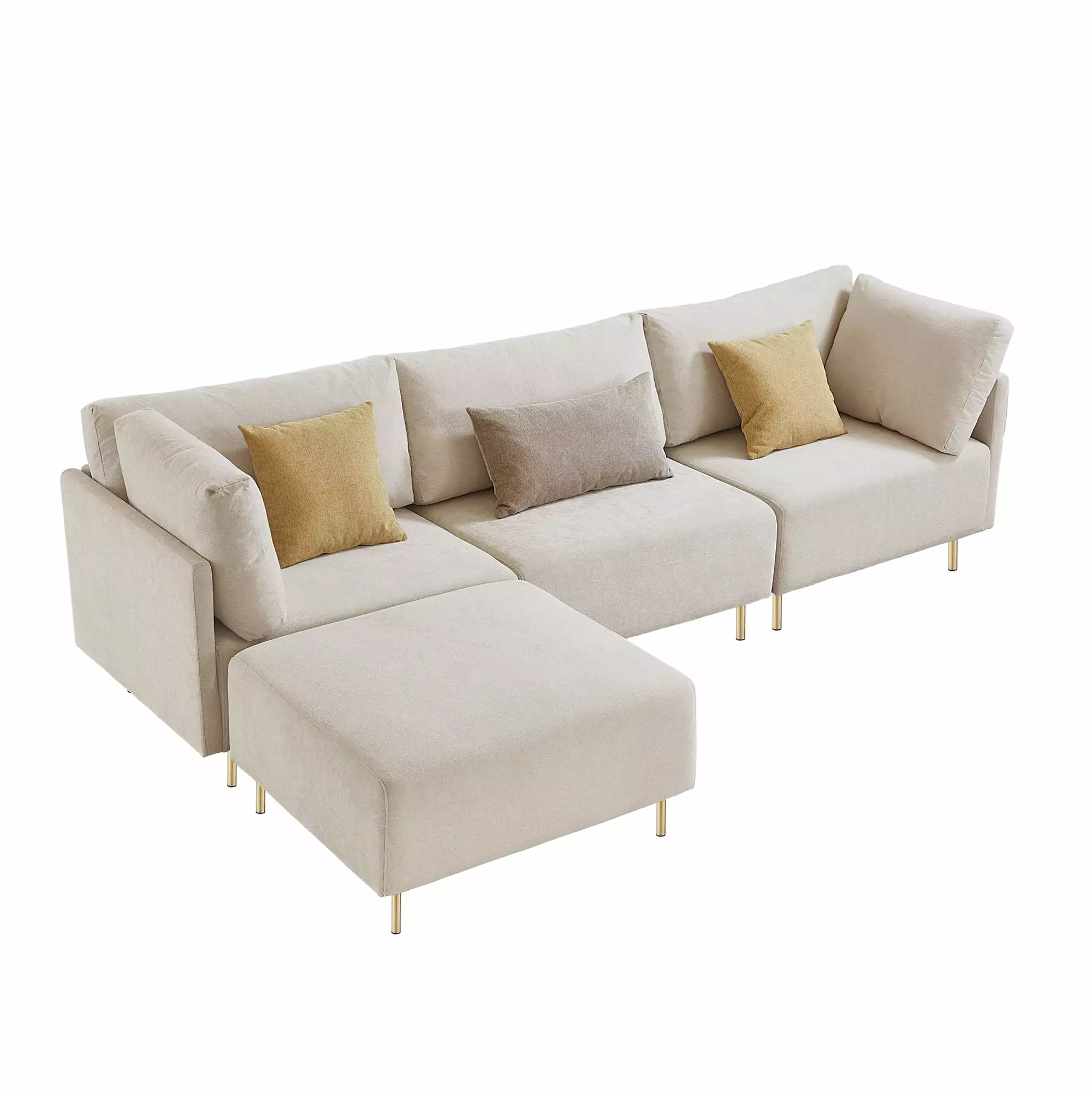 Familymill 108'' Fabric L-Shaped Modular Sectional Sofa with Removable Ottoman and 3 Pillows