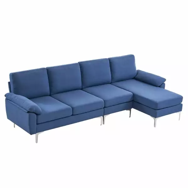 Fithood 280 *140 *86cm L-Shaped Glossy With Iron Legs 4-Seater Indoor Modular Sofa Blue