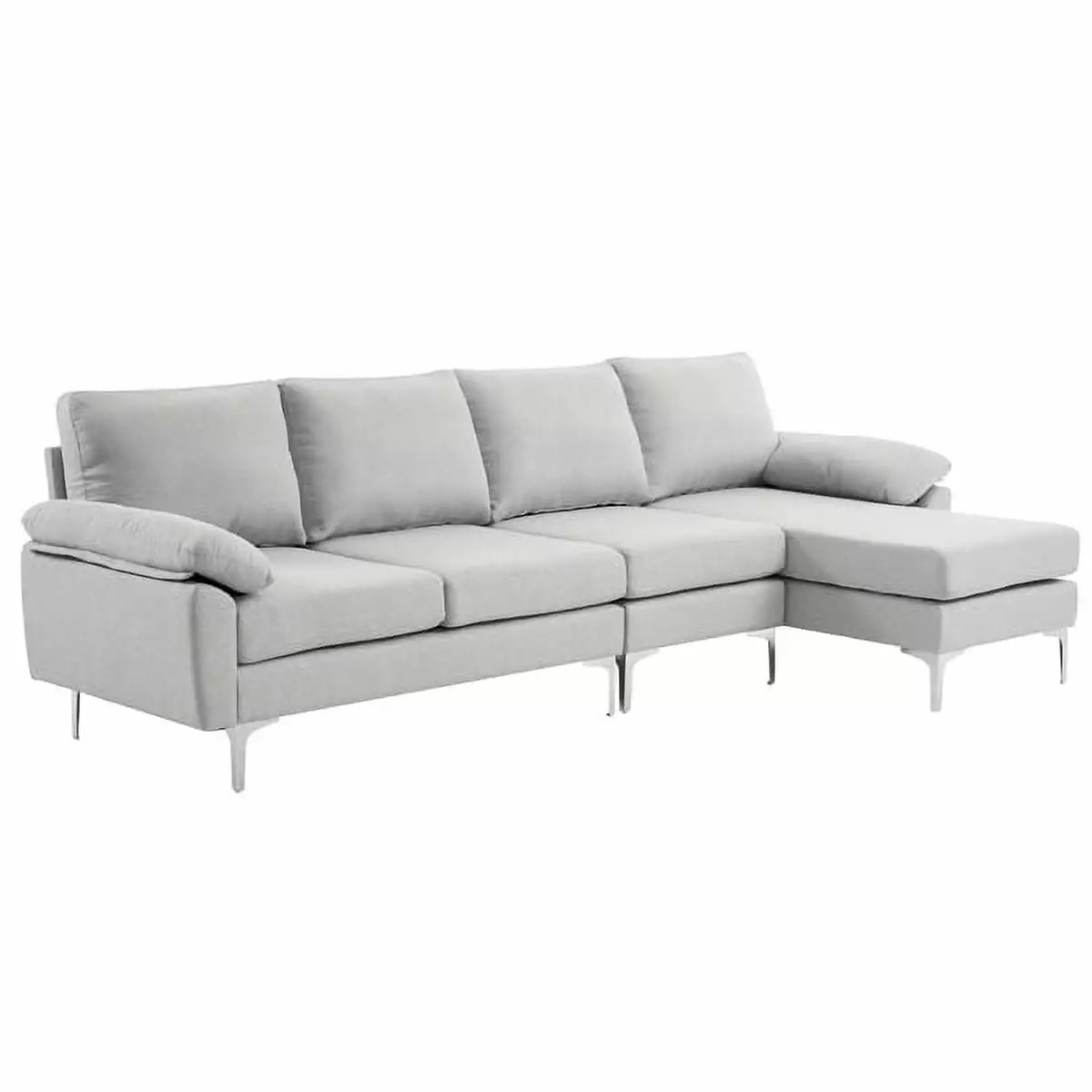 Fithood 280 *140 *86cm L-Shaped Glossy With Iron Legs 4-Seater Indoor Modular Sofa Light Gray