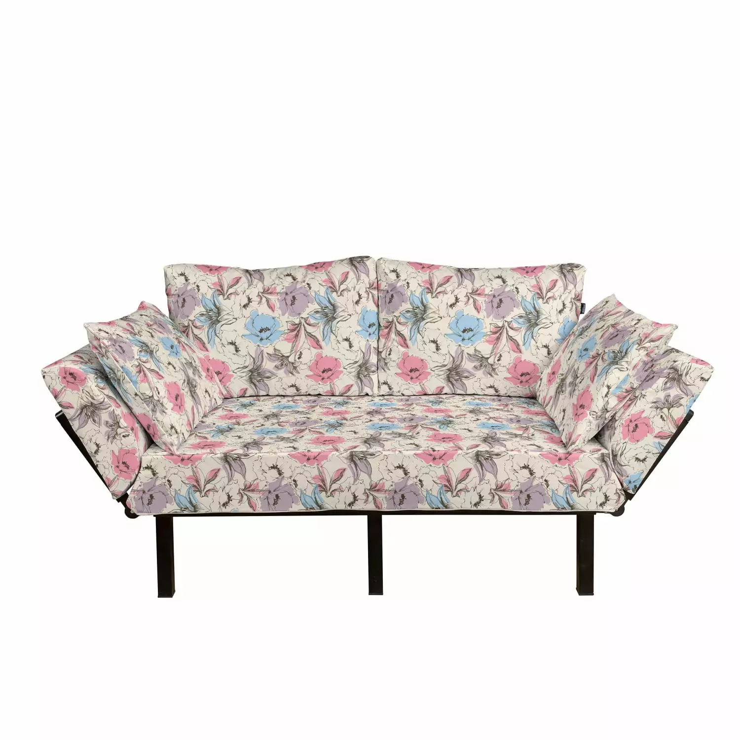 Floral Futon Couch. Hand Drawn Lily and Poppies Sketch Effect Chastity and Virtue Garden Plants. Daybed with Metal Frame Upholstered Sofa for Living Dorm. Loveseat. Multicolor. by Ambesonne