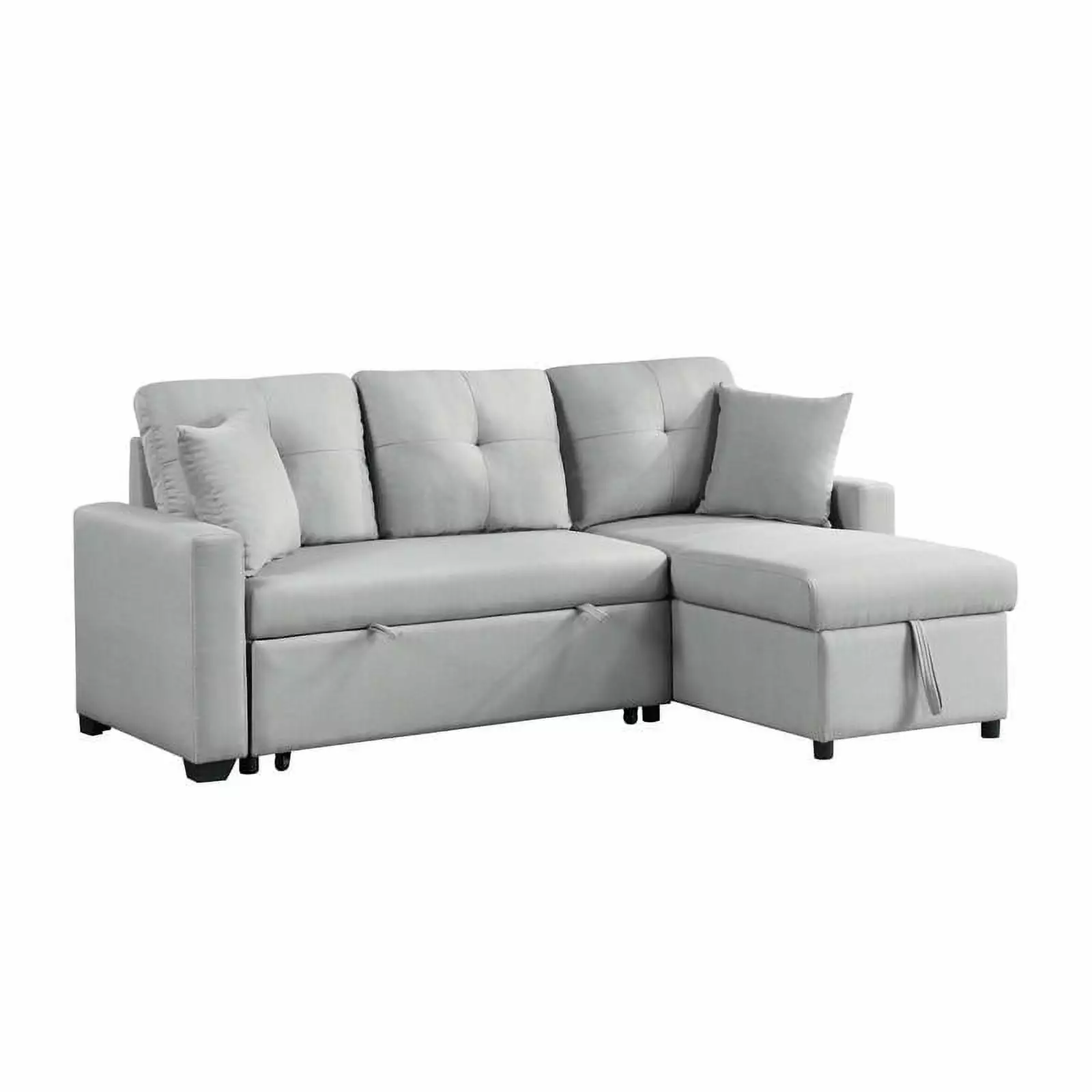 Francine Gray Linen Fabric Reversible Sleeper Sectional Sofa with Storage Chaise