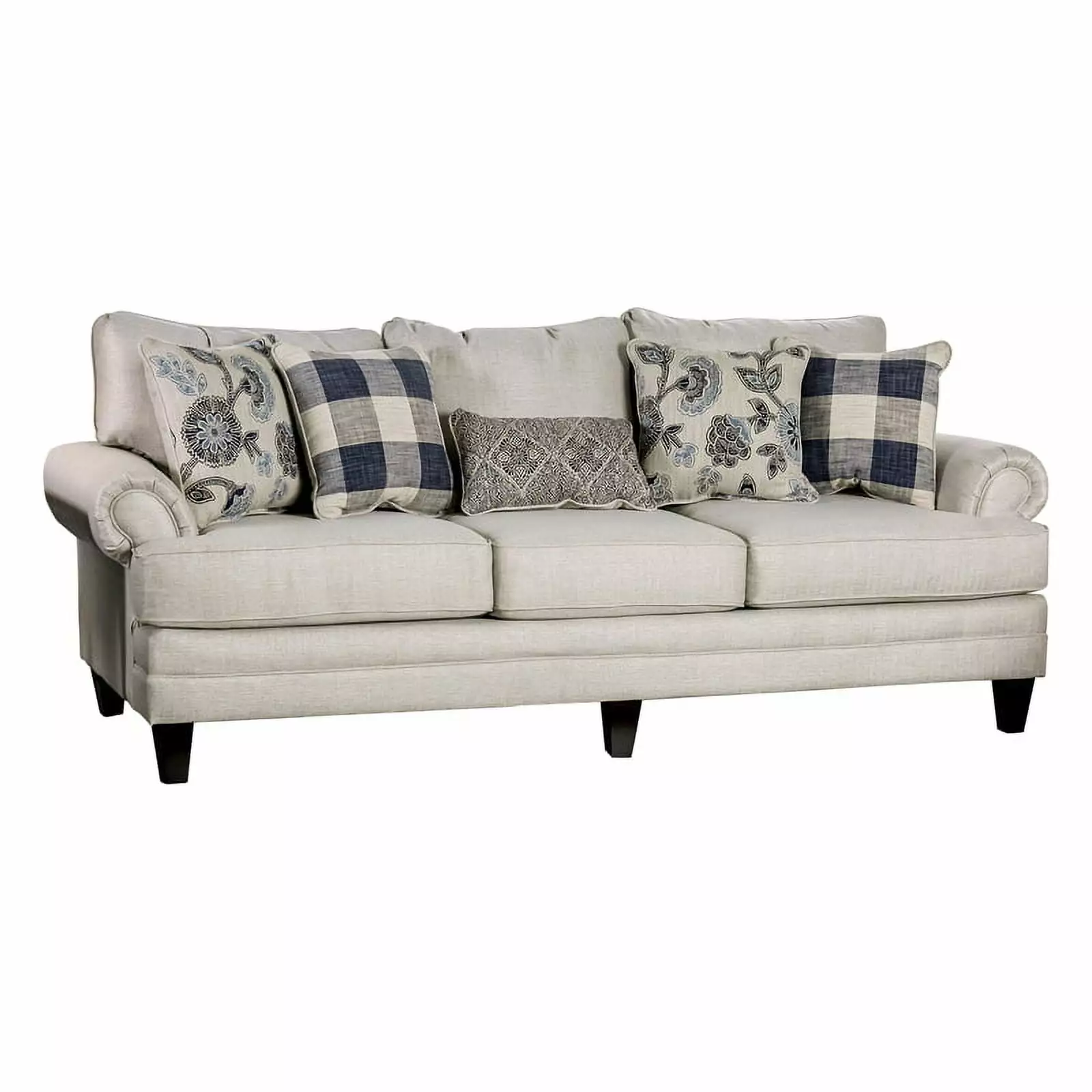 Furniture of America Calistoga Transitional Fabric Rolled Arms Sofa in Ivory