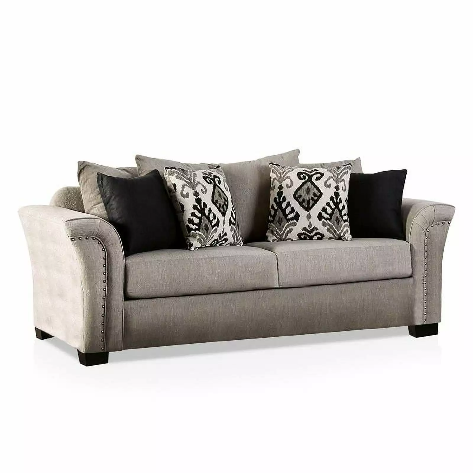 Furniture of America Jaqui Fabric Nailhead Sofa in Light Taupe Brown