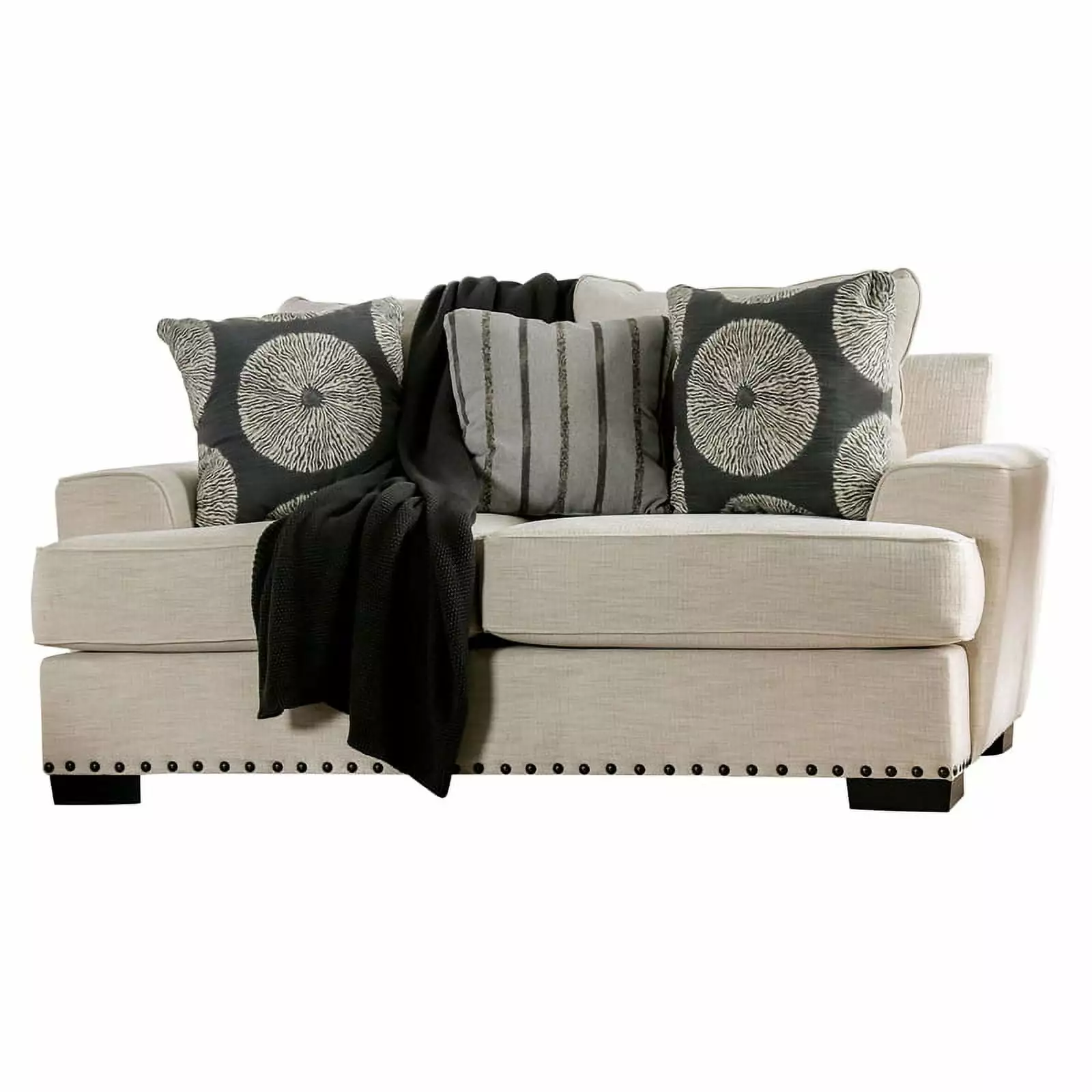 Furniture of America Mystie Chenille Loveseat with Nailhead Trim in Ivory