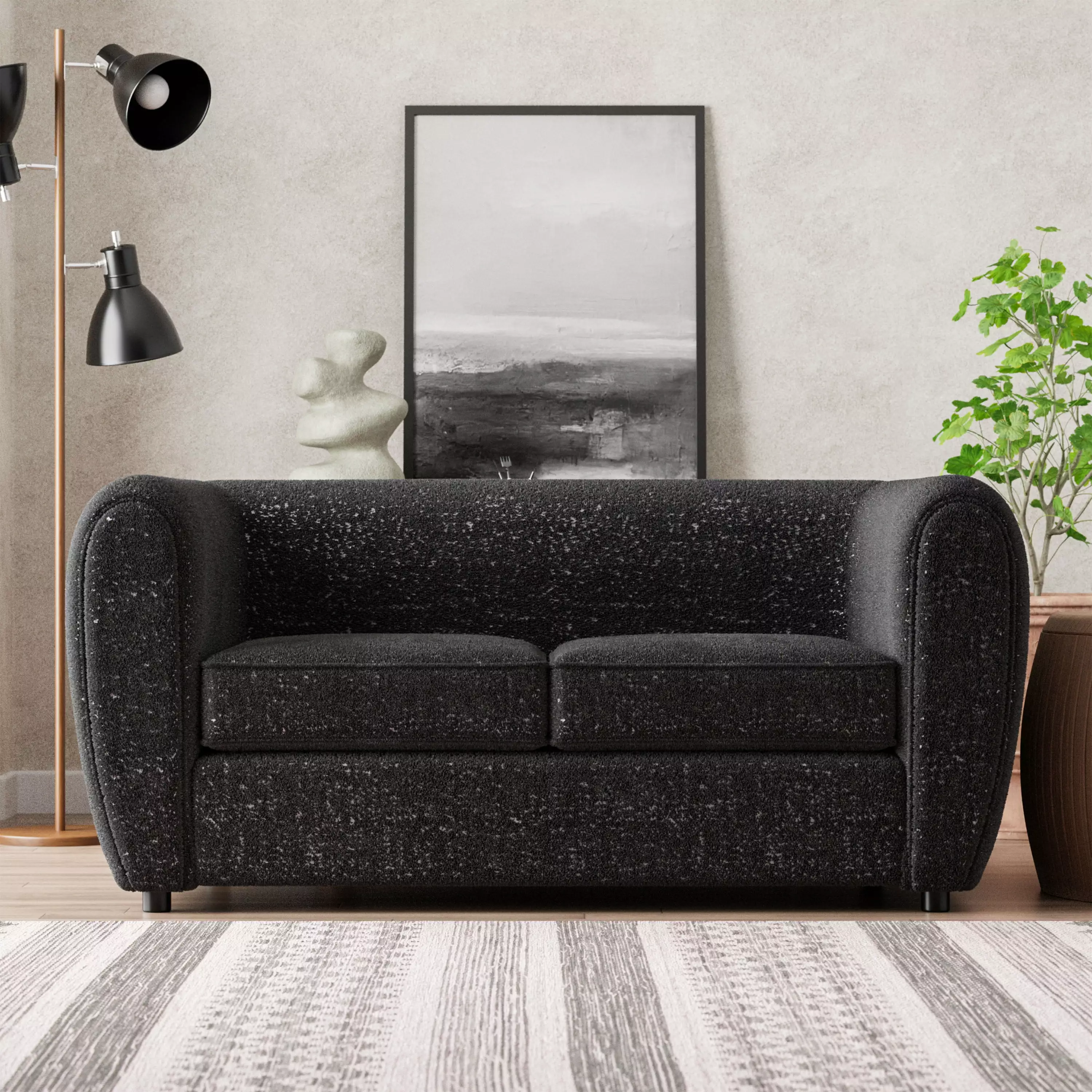 Furniture of America Nallia Tuxedo Style Upholstered Boucle Fabric Black Loveseat