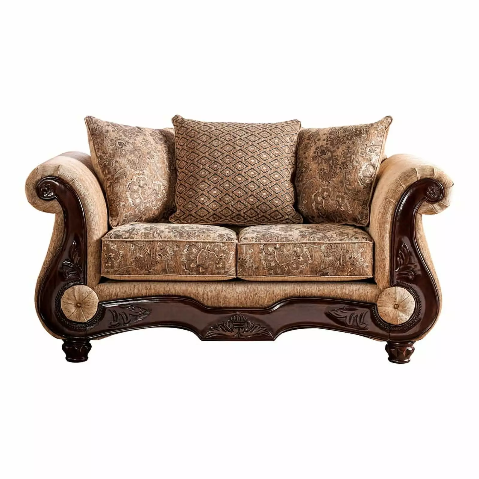 Furniture of America Rhodes Traditional Chenille Cushioned Loveseat in Tan