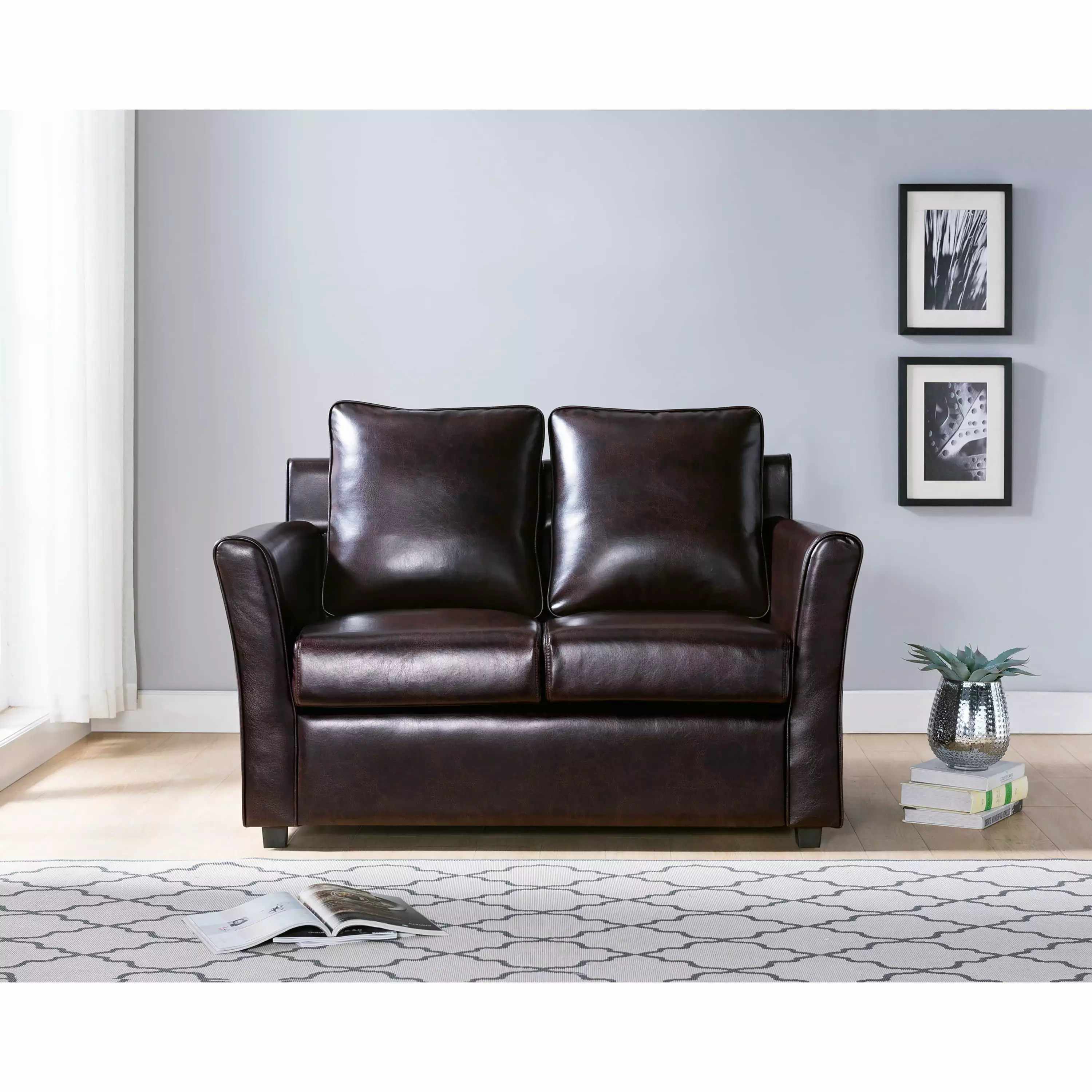 Furniture of America Transitional Faux Leather Lillard Loveseat. Brown