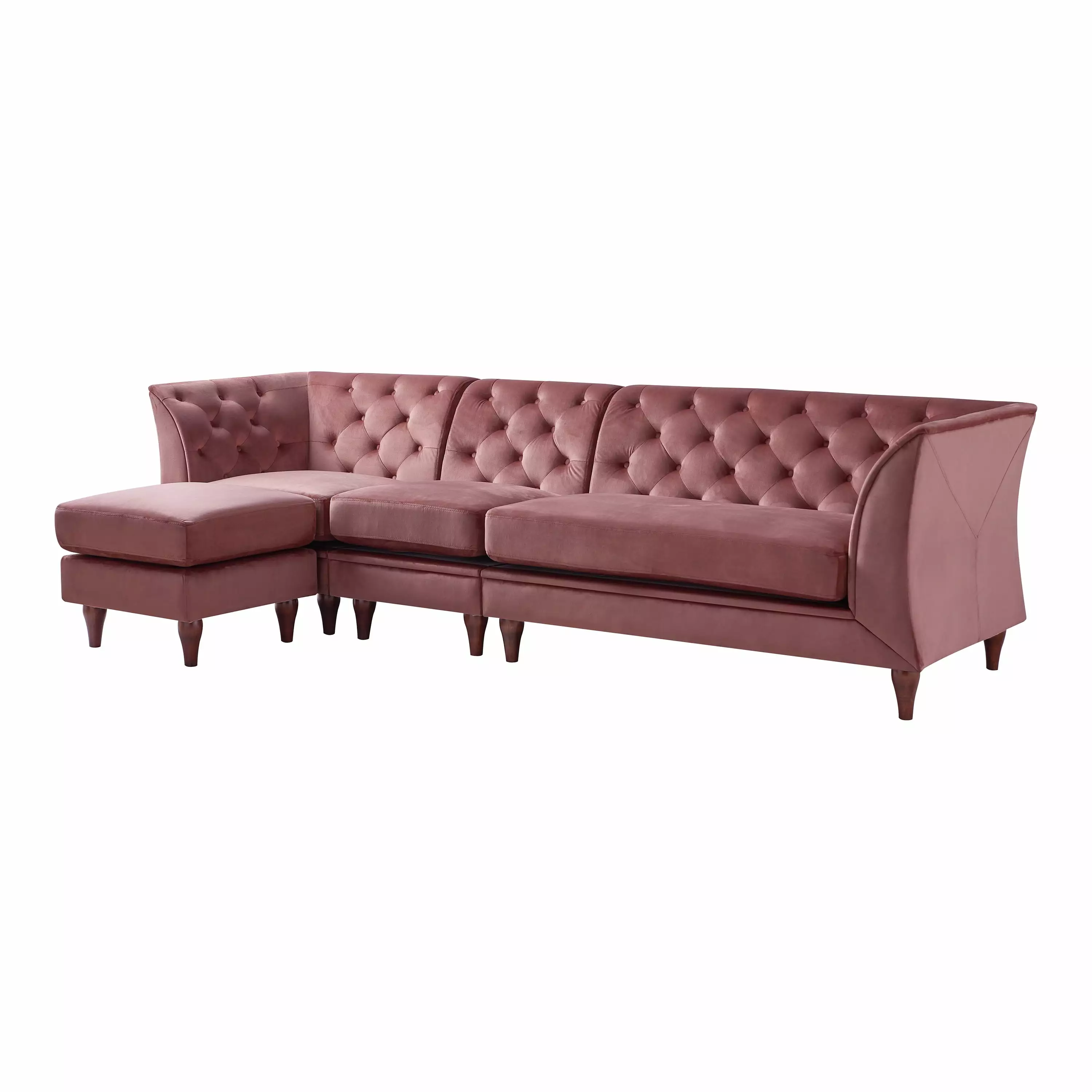 Furniture of America Trialsa Modular Living Room Sectional Sofa. Pink Velvet Fabric