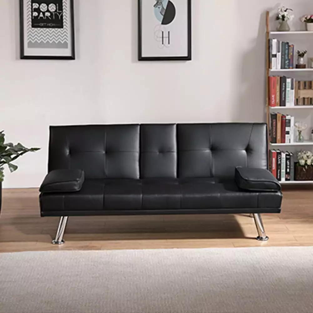 Furvclv 67 Multi-functional Leather Folding Sofa Bed With Coffee Table. Upholstered Loveseat With Adjustable Backrest. For Compact Living Space. Dorm. RV. Offices