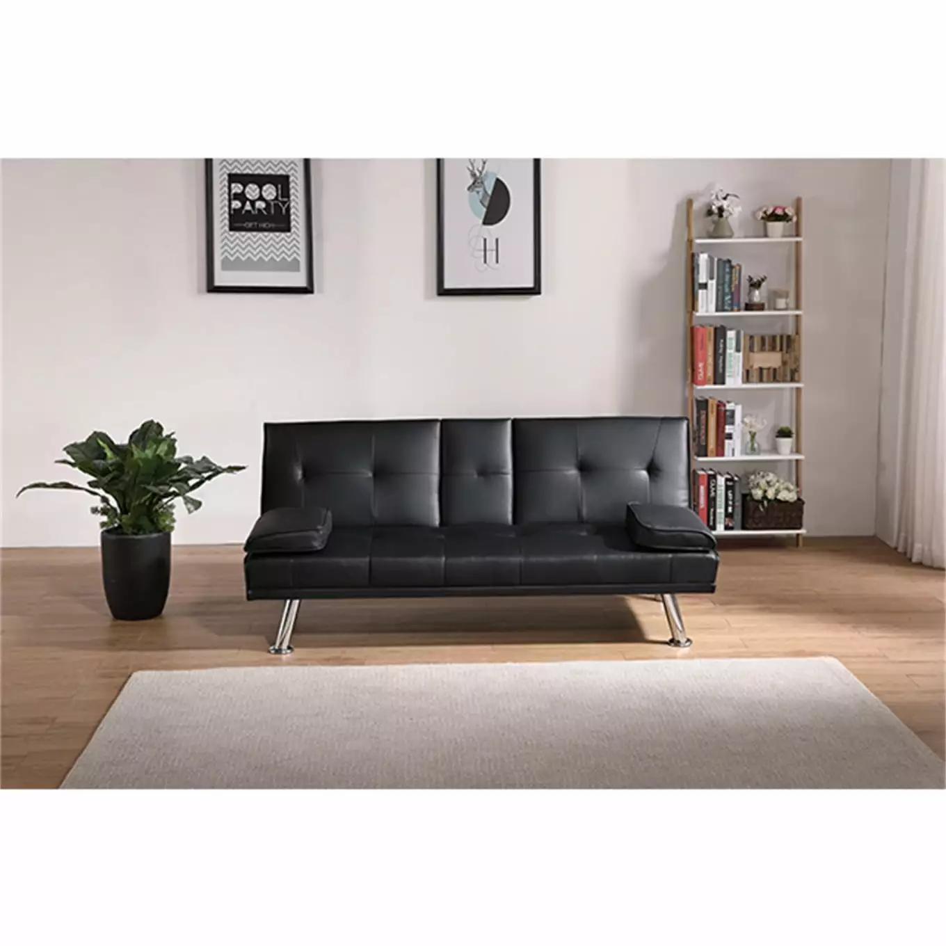 Futon Sofa Bed. 3 in 1 Sleeper Futon Couch Bed with Adjustable Backrest & Armrest. Built-in 2 Cup Holders. Convertible Futon Sofa Loveseat Sofa Bed Couch Small Couch for Living Room. Office. Black